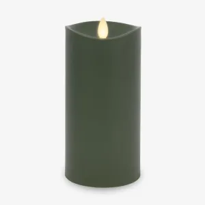 Luminara Outdoor Flameless LED Candle, Loden Green 3.25" x 7", Moving Flame Pillar Timer Battery Operated Premium Plastic IPX4 Water Resistance