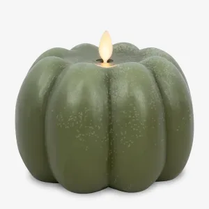 Luminara Pumpkin Figural Flameless Flickering Moving Flame LED Candle (5.5" x 4.25"), Chalky Finish Real Unscented Wax, Time Function (Loden Green)
