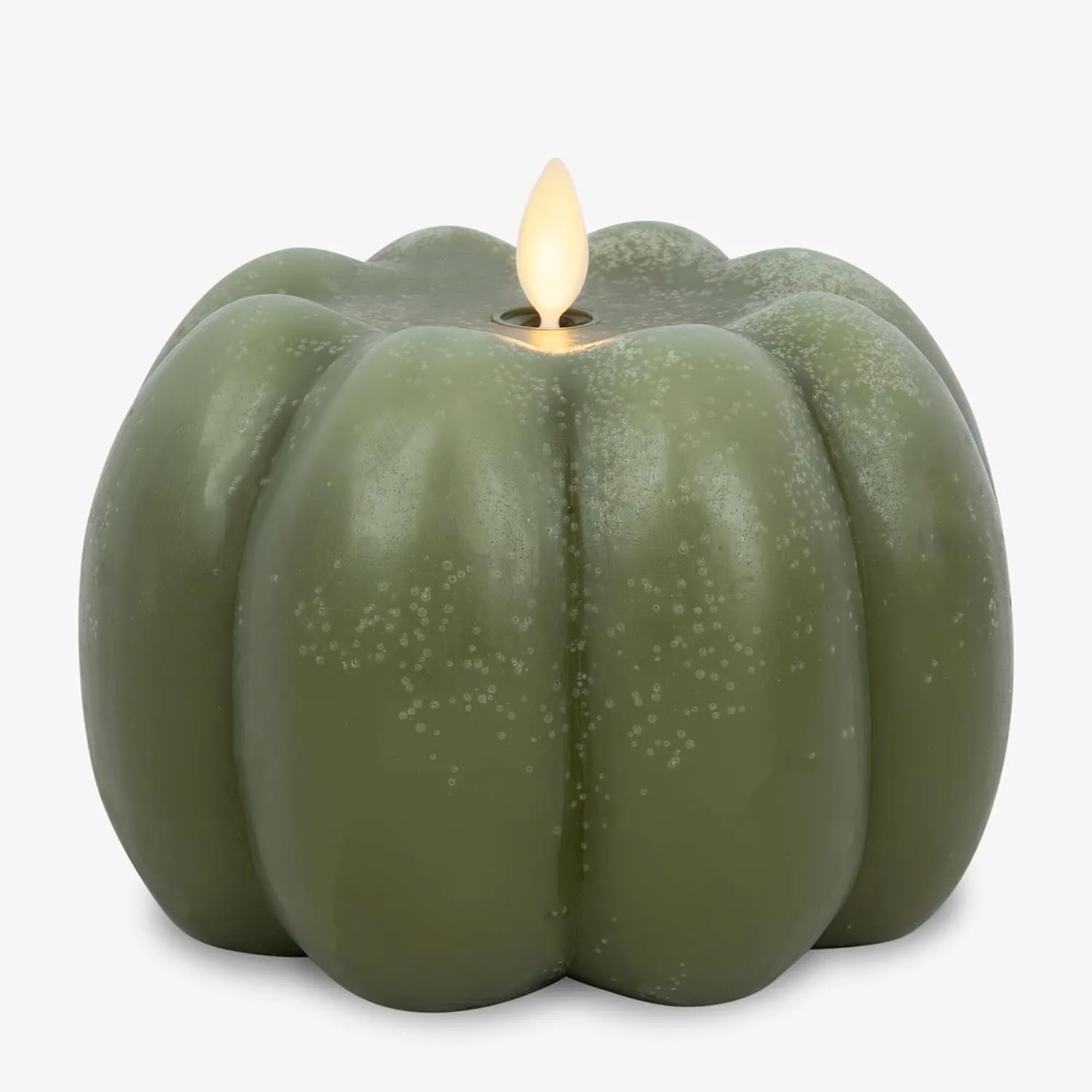 Luminara Pumpkin Figural Flameless Flickering Moving Flame LED Candle (5.5" x 4.25"), Chalky Finish Real Unscented Wax, Time Function (Loden Green)