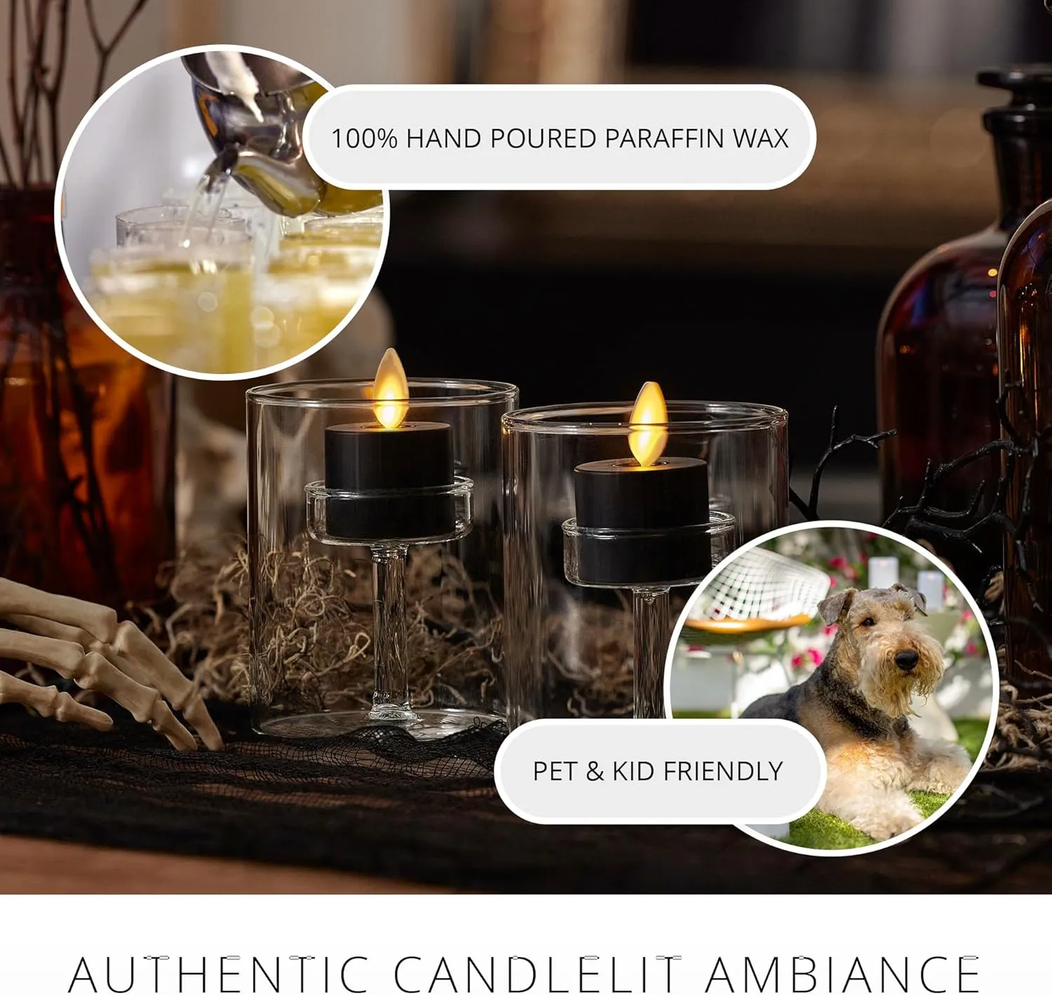 Luminara Set of 2 Moving Flame Flameless Tealight (1.4" x 2") Battery Operated Plastic LED Tea Light - Smooth Matte Finish- Black
