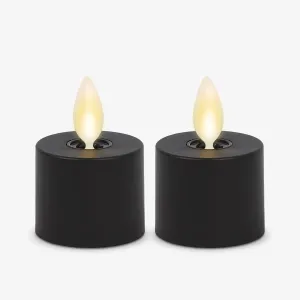 Luminara Set of 2 Moving Flame Flameless Tealight (1.4" x 2") Battery Operated Plastic LED Tea Light - Smooth Matte Finish- Black