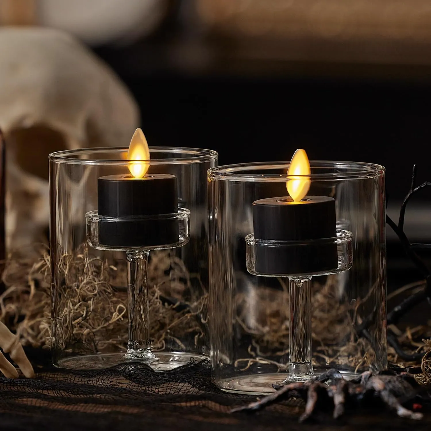 Luminara Set of 2 Moving Flame Flameless Tealight (1.4" x 2") Battery Operated Plastic LED Tea Light - Smooth Matte Finish- Black