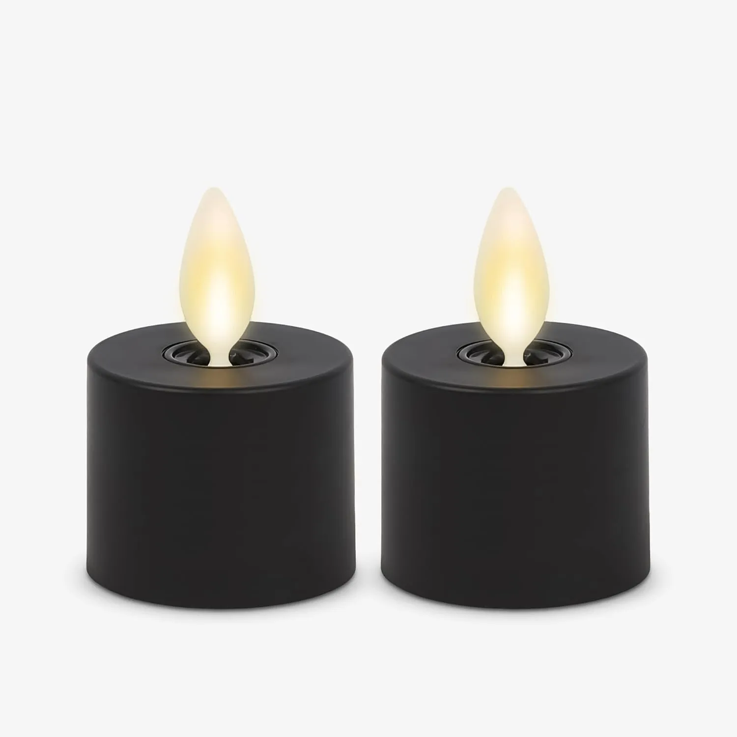 Luminara Set of 2 Moving Flame Flameless Tealight (1.4" x 2") Battery Operated Plastic LED Tea Light - Smooth Matte Finish- Black