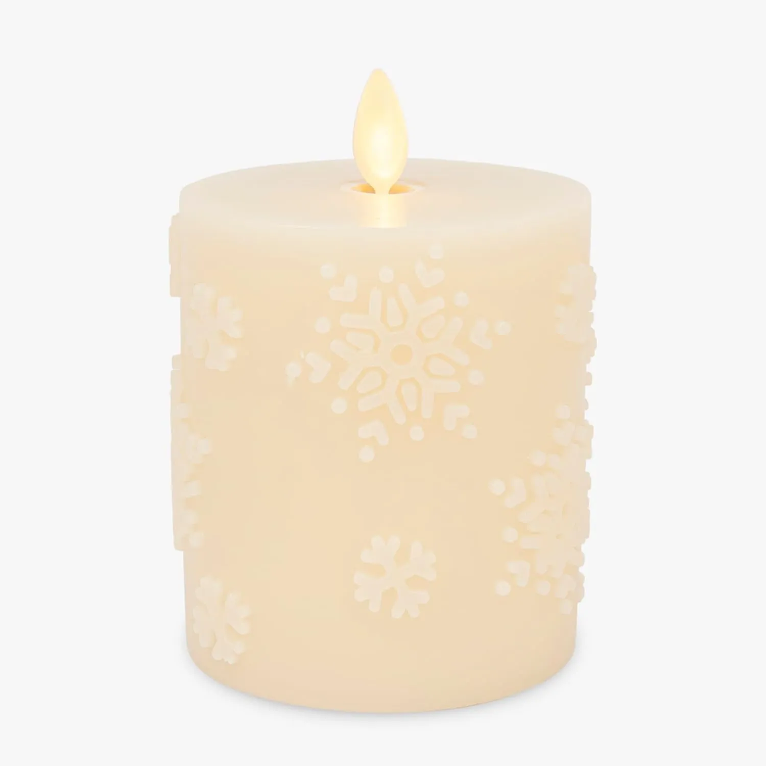 Luminara White Swan Snowflake Embossed Flameless LED Candle, 3.2" x 4.5", Moving Flame, Safe Timer Feature, Real Wax, Battery Operated Home Décor