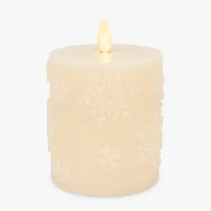 Luminara White Swan Snowflake Embossed Flameless LED Candle, 3.2" x 4.5", Moving Flame, Safe Timer Feature, Real Wax, Battery Operated Home Décor