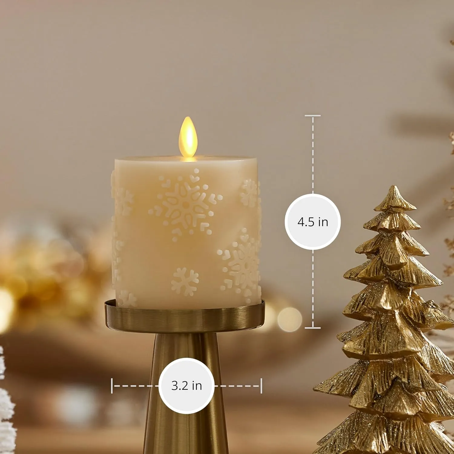 Luminara White Swan Snowflake Embossed Flameless LED Candle, 3.2" x 4.5", Moving Flame, Safe Timer Feature, Real Wax, Battery Operated Home Décor