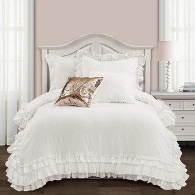 Lush Decor, Twin-XL, White Ella Vintage Chic Ruffle Lace 2 Piece Comforter Set