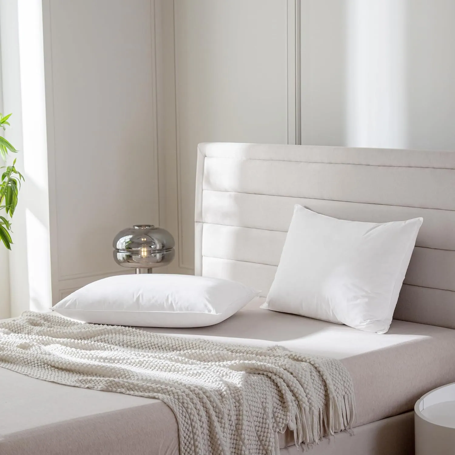 Luxury Feathers Down Pillows King Size Set of 2, Hotel Quality Fluffy Bed Pillows, Soft Pillows for Sleeping, Organic Cotton Cover(20x36”, Pack of 2)