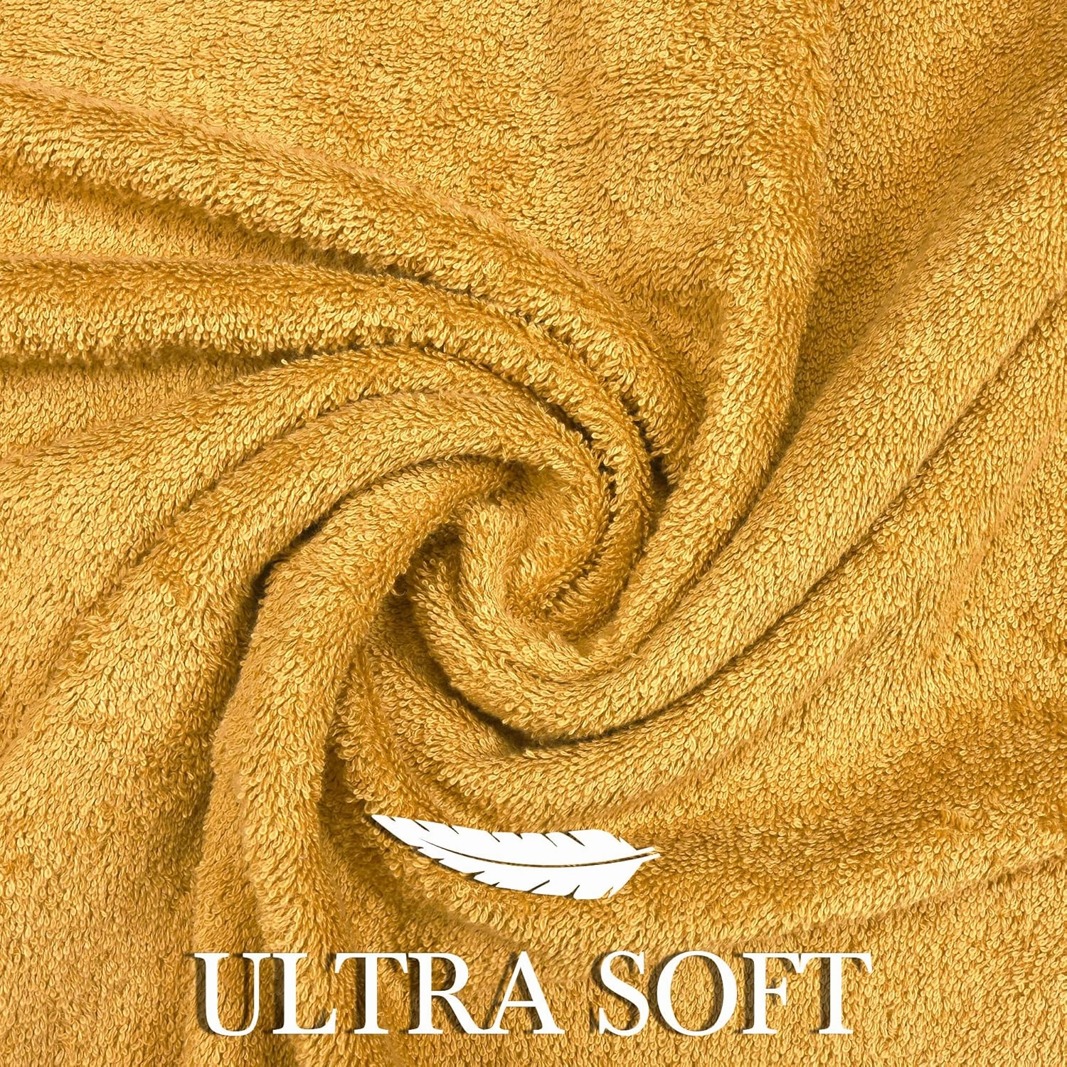 Luxury Bath Towels| 100% Cotton| Ultra Soft, Plush, Thick, Fluffy, Highly Absorbent, Quick Dry| Home, Gym, Pool, Hotel, Shower | Large Towel Set for Bathroom| Set of 4| 27 x 54| Gold / Golden