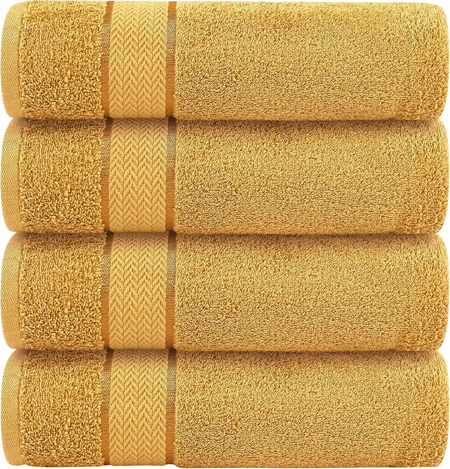 Luxury Bath Towels| 100% Cotton| Ultra Soft, Plush, Thick, Fluffy, Highly Absorbent, Quick Dry| Home, Gym, Pool, Hotel, Shower | Large Towel Set for Bathroom| Set of 4| 27 x 54| Gold / Golden
