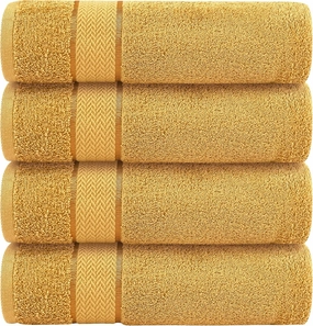 Luxury Bath Towels| 100% Cotton| Ultra Soft, Plush, Thick, Fluffy, Highly Absorbent, Quick Dry| Home, Gym, Pool, Hotel, Shower | Large Towel Set for Bathroom| Set of 4| 27 x 54| Gold / Golden