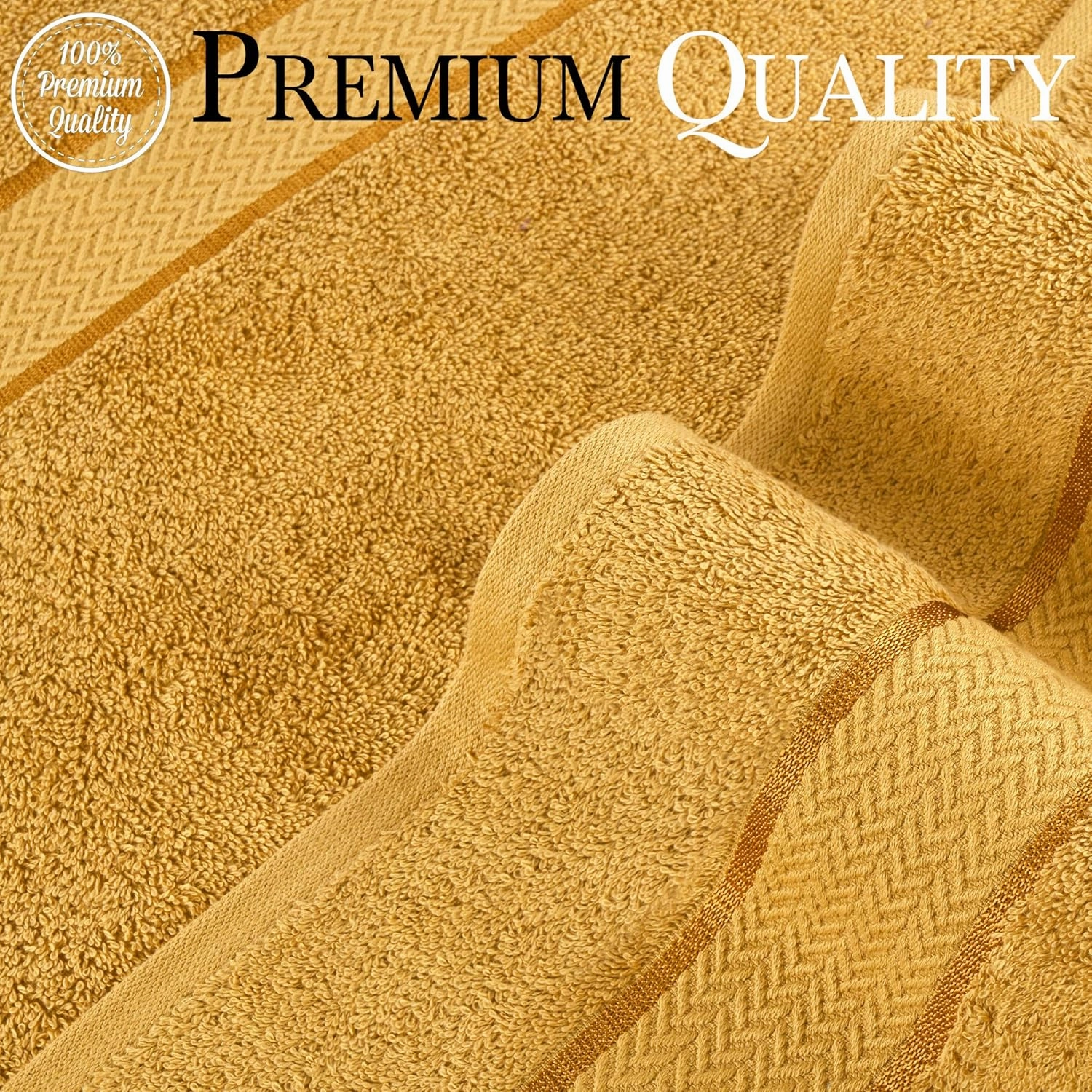 Luxury Bath Towels| 100% Cotton| Ultra Soft, Plush, Thick, Fluffy, Highly Absorbent, Quick Dry| Home, Gym, Pool, Hotel, Shower | Large Towel Set for Bathroom| Set of 4| 27 x 54| Gold / Golden