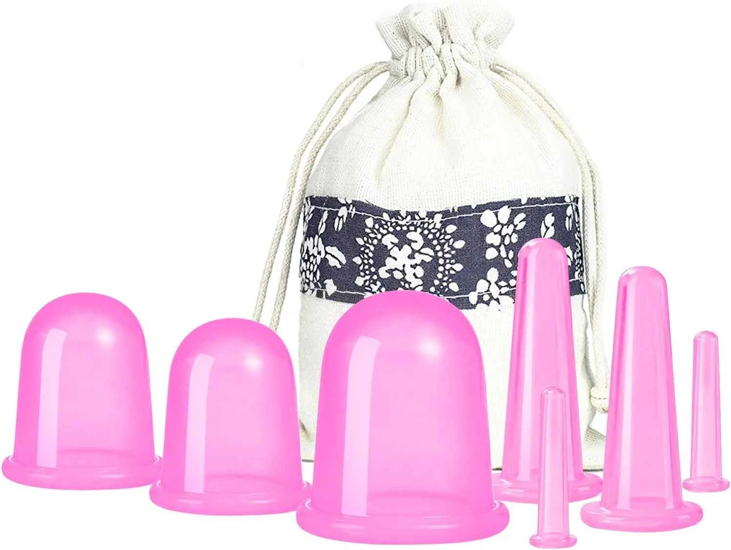 MAFLY Cupping Therapy Sets 7Pcs Silicone Anti Cellulite Cup Vacuum Suction Massage Cups Facial Cupping Sets Body and Face Massager for Adults Home Use (Pink)
