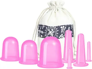 MAFLY Cupping Therapy Sets 7Pcs Silicone Anti Cellulite Cup Vacuum Suction Massage Cups Facial Cupping Sets Body and Face Massager for Adults Home Use (Pink)