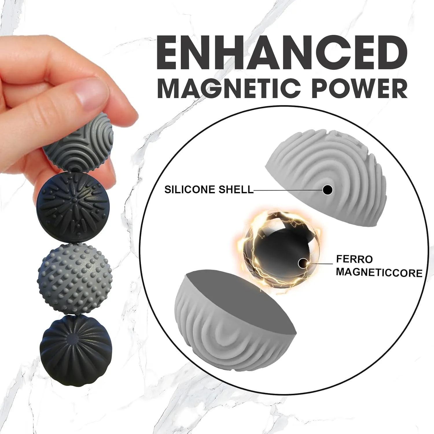 Magnetic Silicone Fidget Balls 8-Pack – Silent, Stress Relief Toys for Adults & Teens (14 ) with 4 Textures, Focus & Anxiety Relief, Ideal for Desk & Travel – Soft, Tactile & Relaxing Fidget Toys