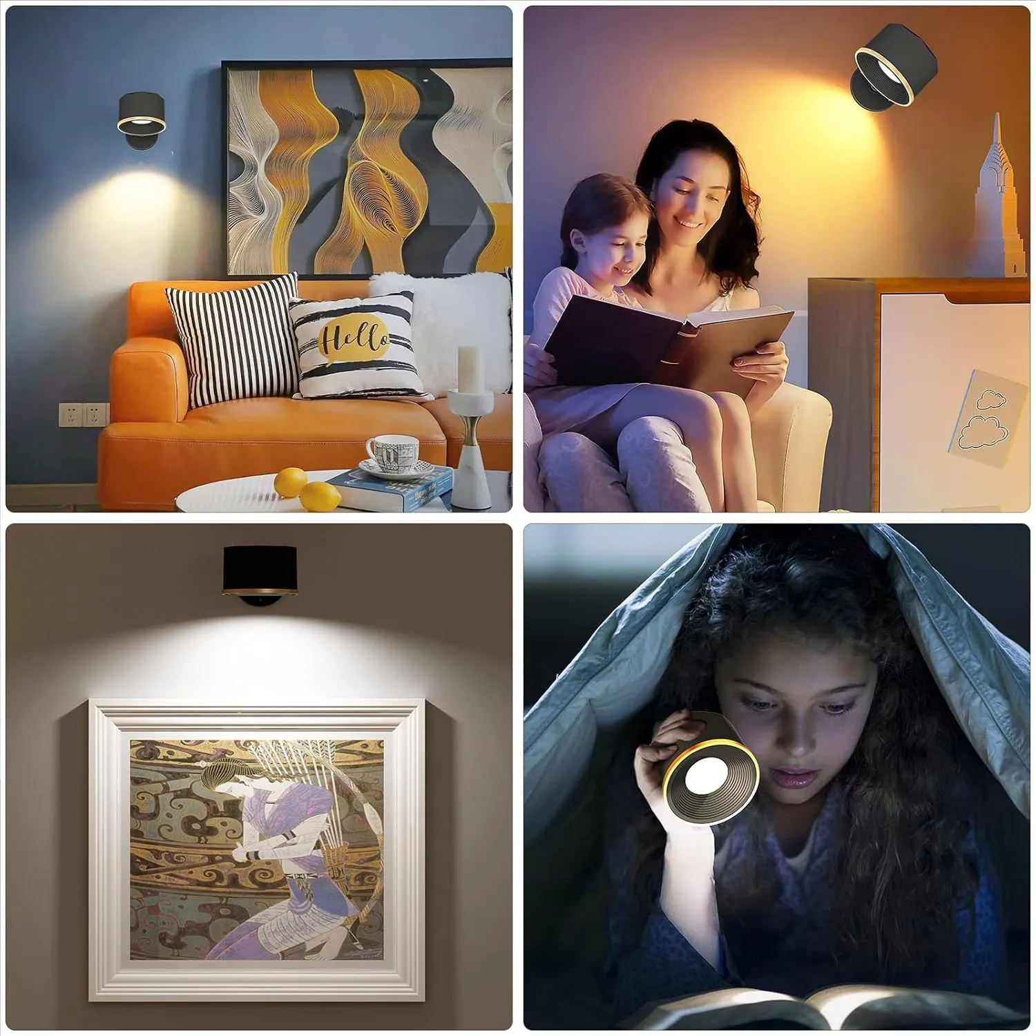 Magnetic Wall Sconce 16 RGB Colors Dimmable, 2 Pack Rechargeable Battery Operated USB, Picture Painting Wall Light with Remote, 360° Rotate Magnetic Ball LED Wall Mounted Lamp (Black)