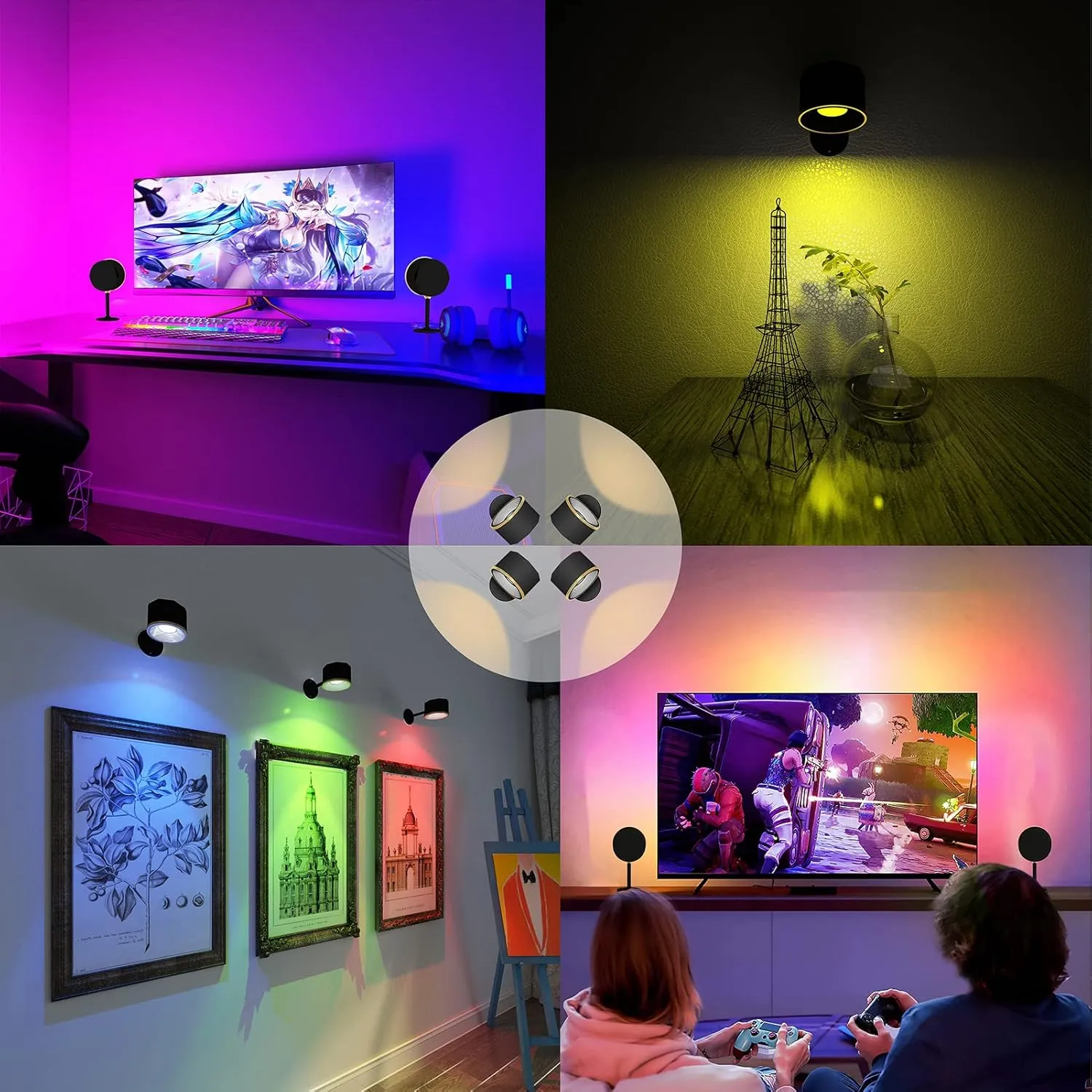 Magnetic Wall Sconce 16 RGB Colors Dimmable, 2 Pack Rechargeable Battery Operated USB, Picture Painting Wall Light with Remote, 360° Rotate Magnetic Ball LED Wall Mounted Lamp (Black)