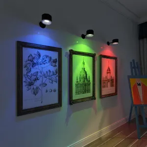 Magnetic Wall Sconce 16 RGB Colors Dimmable, 2 Pack Rechargeable Battery Operated USB, Picture Painting Wall Light with Remote, 360° Rotate Magnetic Ball LED Wall Mounted Lamp (Black)