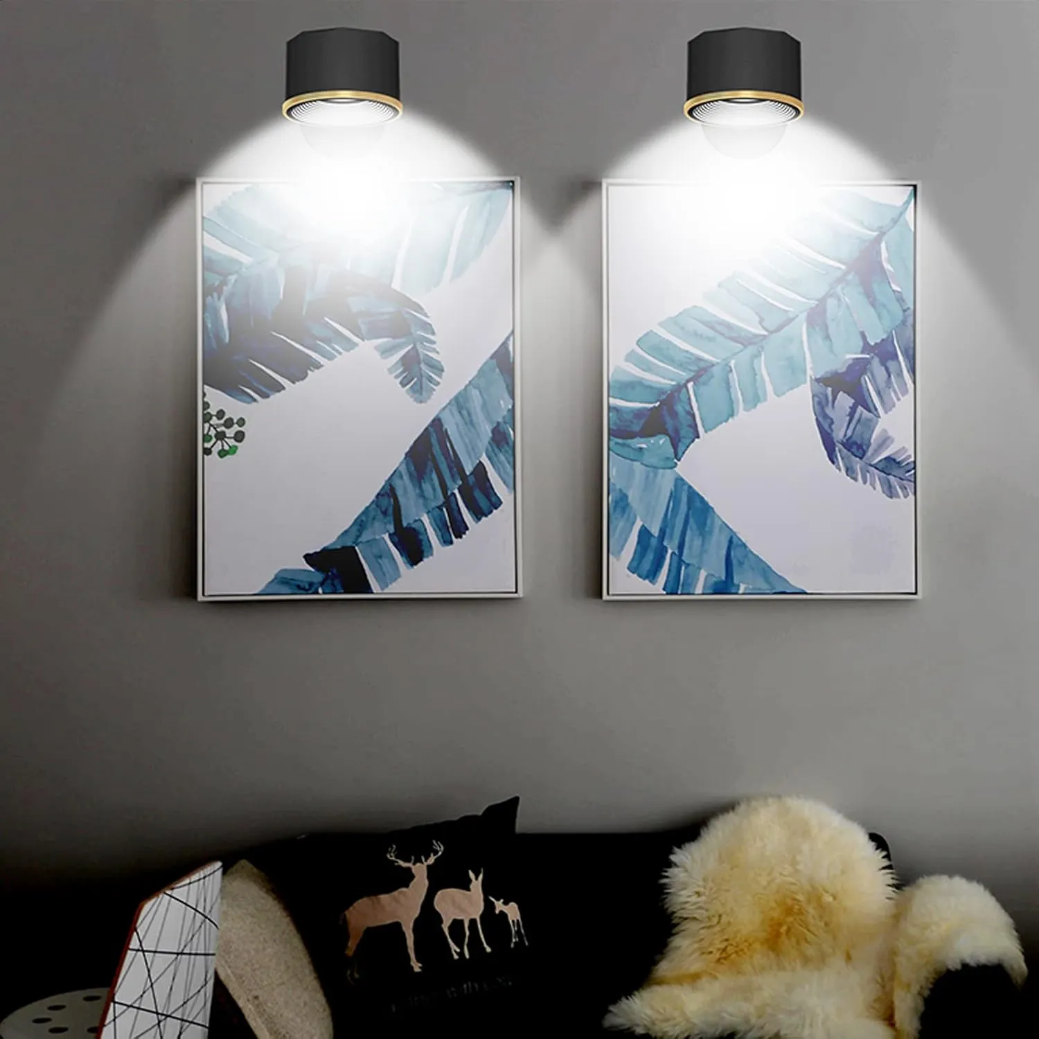 Magnetic Wall Sconce 16 RGB Colors Dimmable, 2 Pack Rechargeable Battery Operated USB, Picture Painting Wall Light with Remote, 360° Rotate Magnetic Ball LED Wall Mounted Lamp (Black)