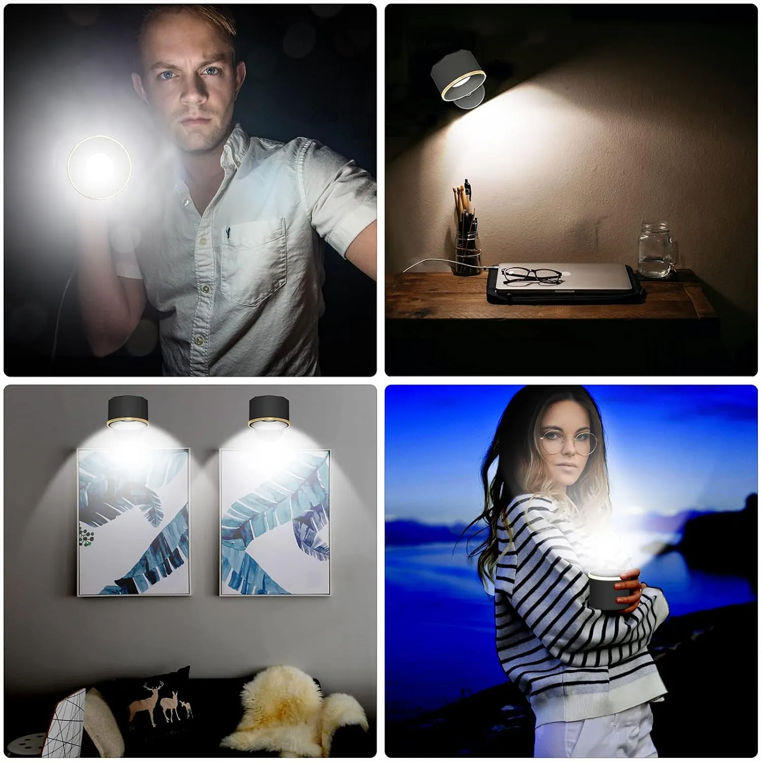 Magnetic Wall Sconce 16 RGB Colors Dimmable, 2 Pack Rechargeable Battery Operated USB, Picture Painting Wall Light with Remote, 360° Rotate Magnetic Ball LED Wall Mounted Lamp (Black)