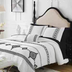 MAIREVE Embroidery Comforter Set Queen Size - 7 Piece, White Boho Western Bedding All Season Bed in A Bag, Farmhouse Queen Comforter Set with Sheets, Pillowcases & Shams