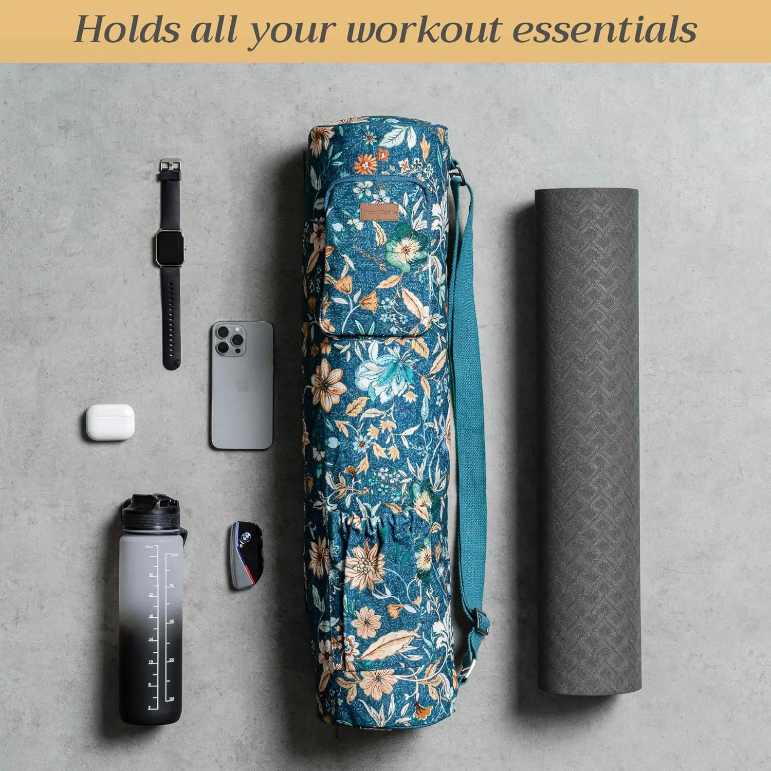 Maison d'Hermine Yoga Mat bag, Cylindrical bag for Woman&Men, yoga mat Bag &Adjustable shoulder straps Yoga Mat Carrier Bag with Drawstring Water Bottle Pocket and zipper pocket
