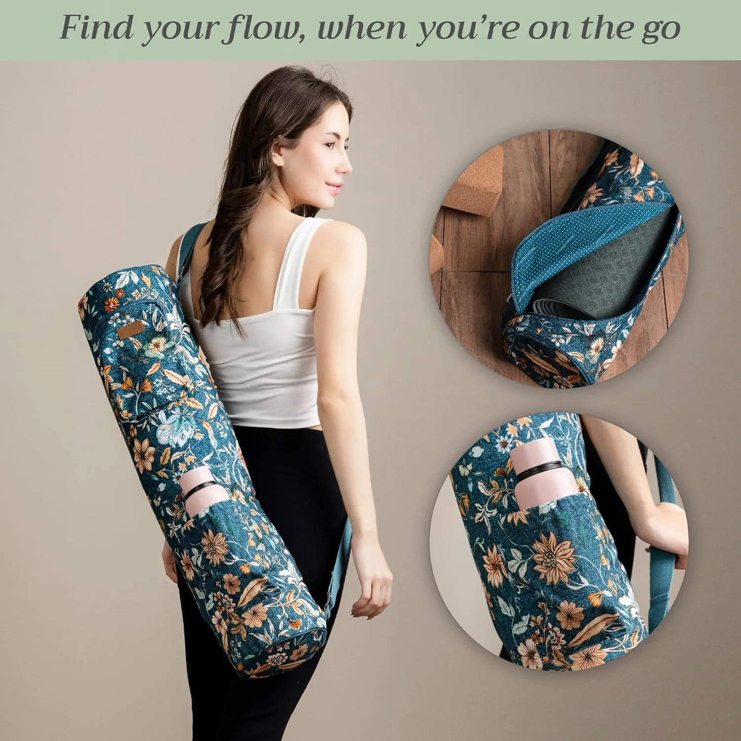 Maison d'Hermine Yoga Mat bag, Cylindrical bag for Woman&Men, yoga mat Bag &Adjustable shoulder straps Yoga Mat Carrier Bag with Drawstring Water Bottle Pocket and zipper pocket