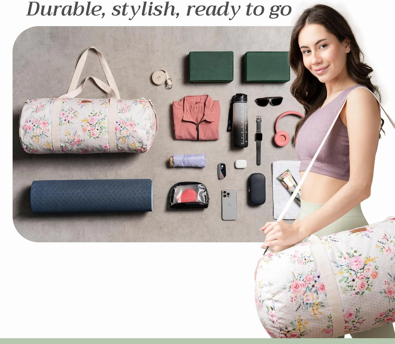 Maison d'Hermine Yoga Mat bag, Cylindrical bag for Woman&Men, yoga mat Bag &Adjustable shoulder straps Yoga Mat Carrier Bag with Drawstring Water Bottle Pocket and zipper pocket