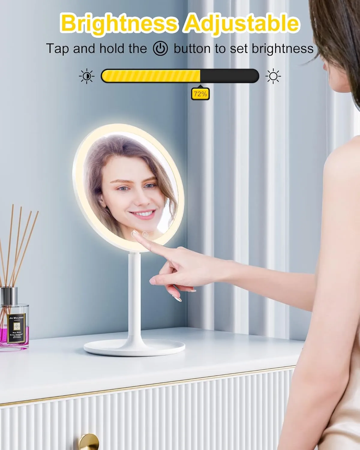 Make up Mirror with Lights, 1X/10X Magnifying Vanity Mirror with 46 LED Lights, 3 Lighting Modes, Brightness Adjustable and Rechargeable Personal Compact Travel Makeup Mirrors
