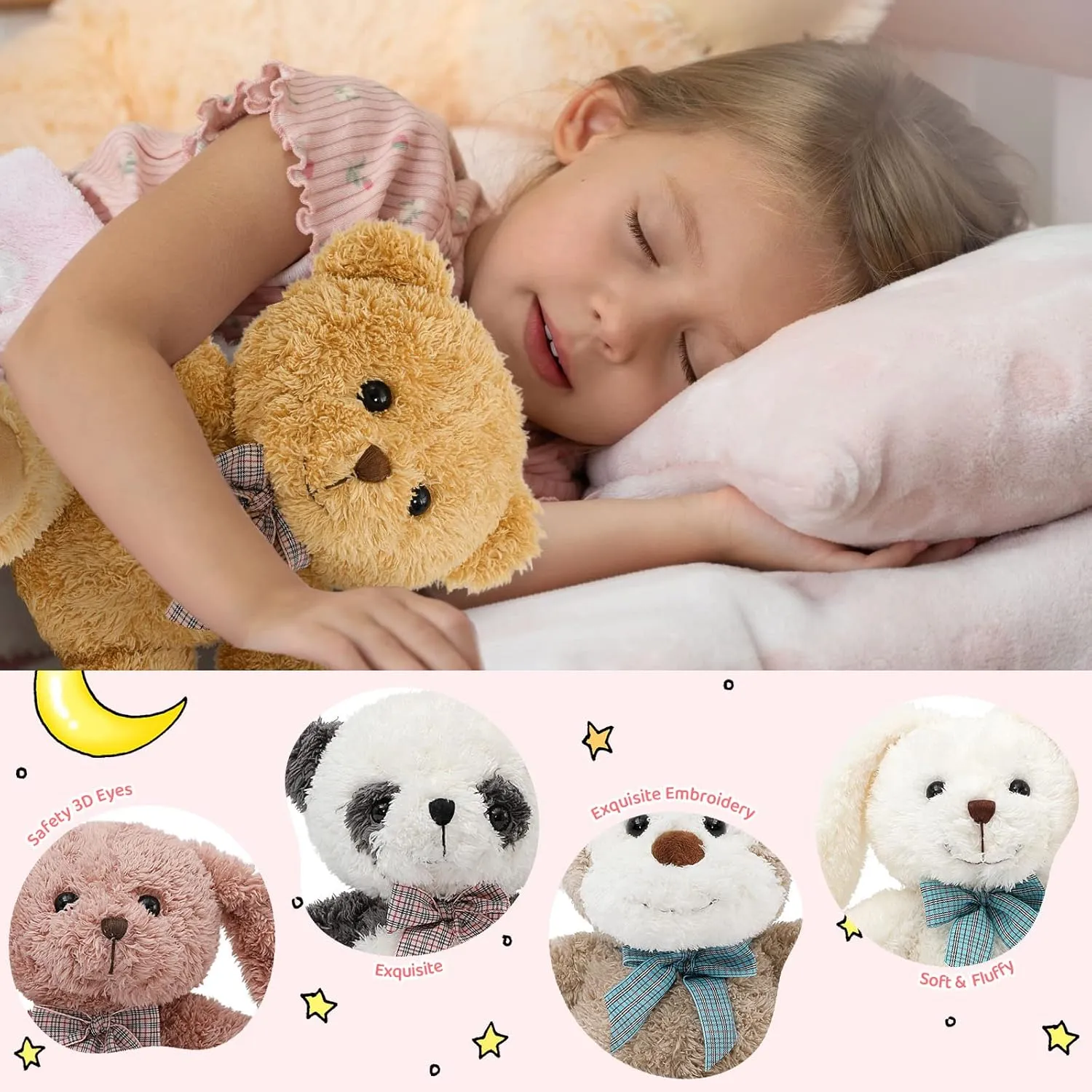 MaoGoLan 13 inch Stuffed Animals Bulk Soft Teddy Bear Plush Toys Set for Kids Teens Girls - Brown Bear, Floppy Bunnies, Monkey, Panda - Baby Shower Decorations, Christmas, Easter Gift, 5 Pack