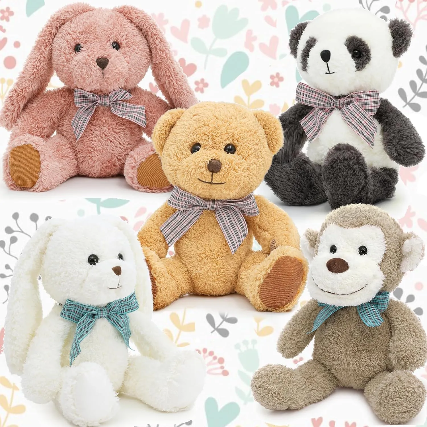 MaoGoLan 13 inch Stuffed Animals Bulk Soft Teddy Bear Plush Toys Set for Kids Teens Girls - Brown Bear, Floppy Bunnies, Monkey, Panda - Baby Shower Decorations, Christmas, Easter Gift, 5 Pack