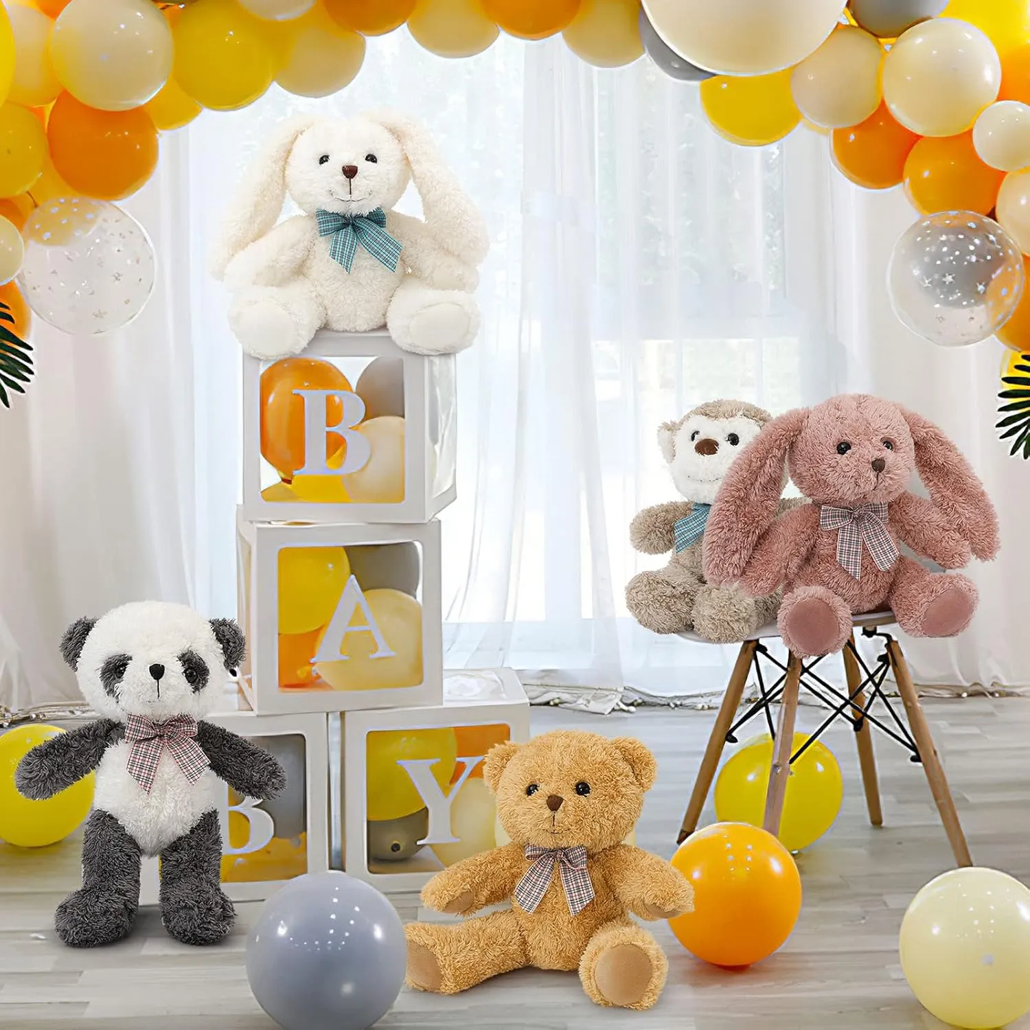 MaoGoLan 13 inch Stuffed Animals Bulk Soft Teddy Bear Plush Toys Set for Kids Teens Girls - Brown Bear, Floppy Bunnies, Monkey, Panda - Baby Shower Decorations, Christmas, Easter Gift, 5 Pack