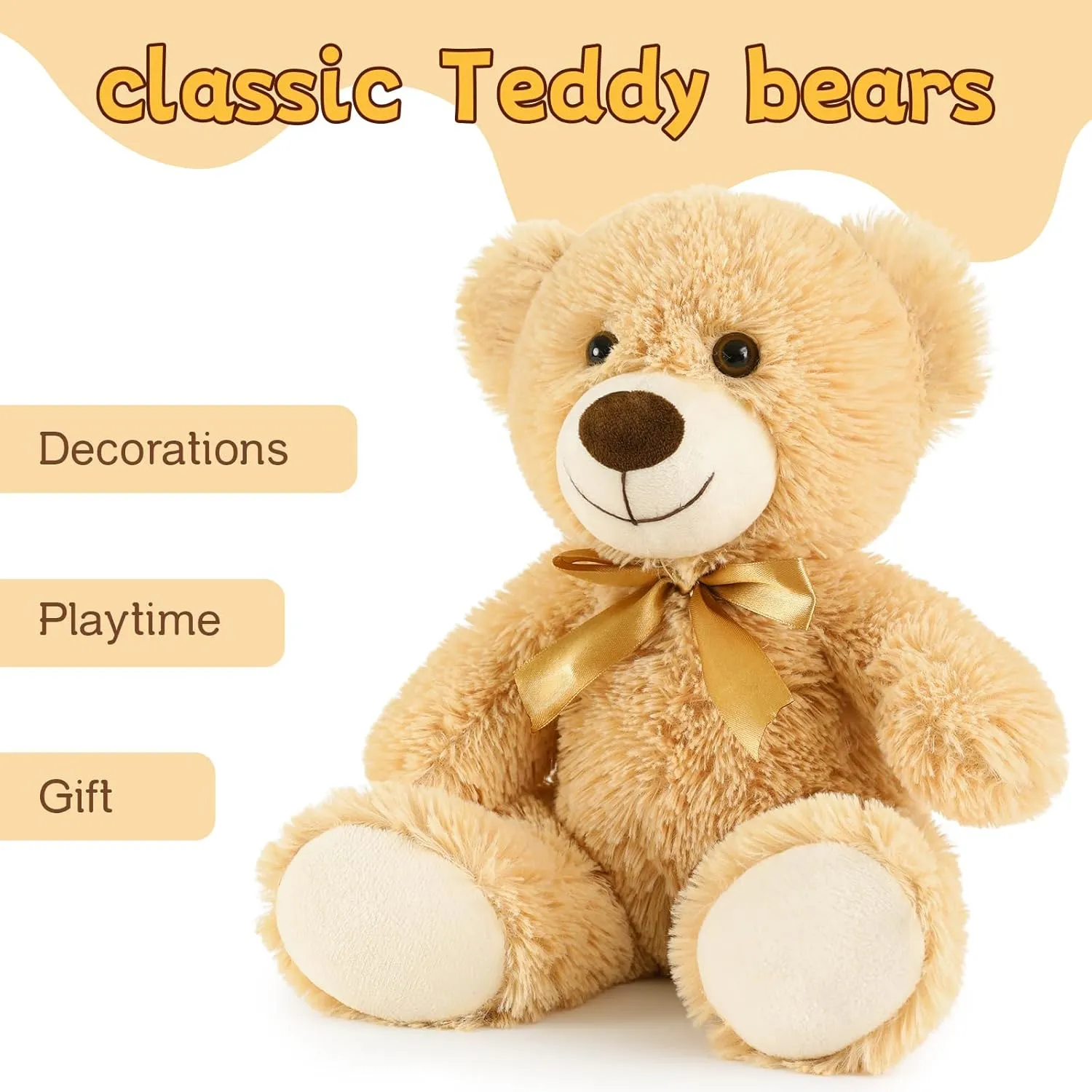 MaoGoLan 3 Pieces Bulk Teddy Bears Stuffed Animals Baby Shower, Soft Small Stuffed Teddy Bears in Bulk, 13.5" Cuddly Mini Teddy Bears Centerpiece,Wedding,Party,Engagement,Tan,Dark Brown,Gray