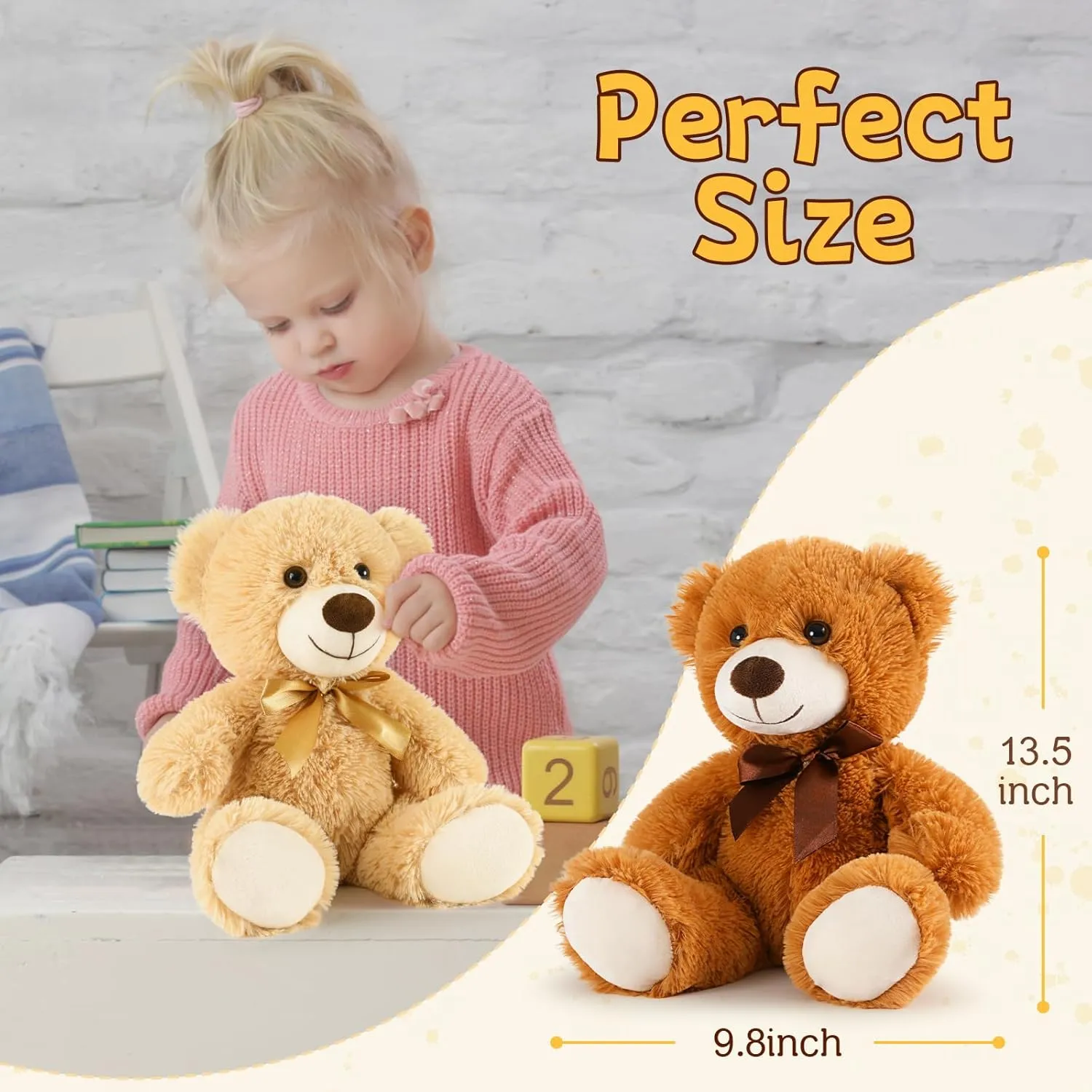 MaoGoLan 3 Pieces Bulk Teddy Bears Stuffed Animals Baby Shower, Soft Small Stuffed Teddy Bears in Bulk, 13.5" Cuddly Mini Teddy Bears Centerpiece,Wedding,Party,Engagement,Tan,Dark Brown,Gray