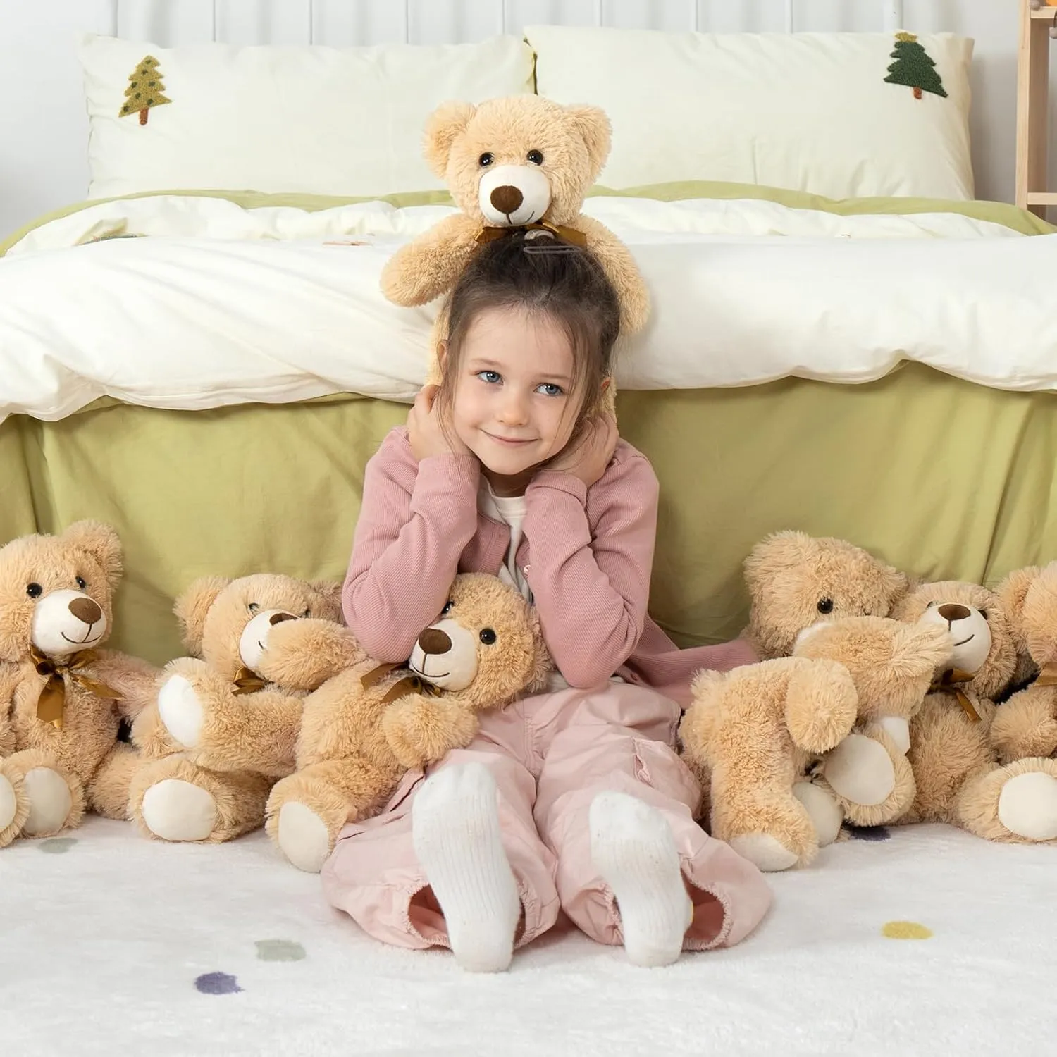 MaoGoLan 3 Pieces Bulk Teddy Bears Stuffed Animals Baby Shower, Soft Small Stuffed Teddy Bears in Bulk, 13.5" Cuddly Mini Teddy Bears Centerpiece,Wedding,Party,Engagement,Tan,Dark Brown,Gray