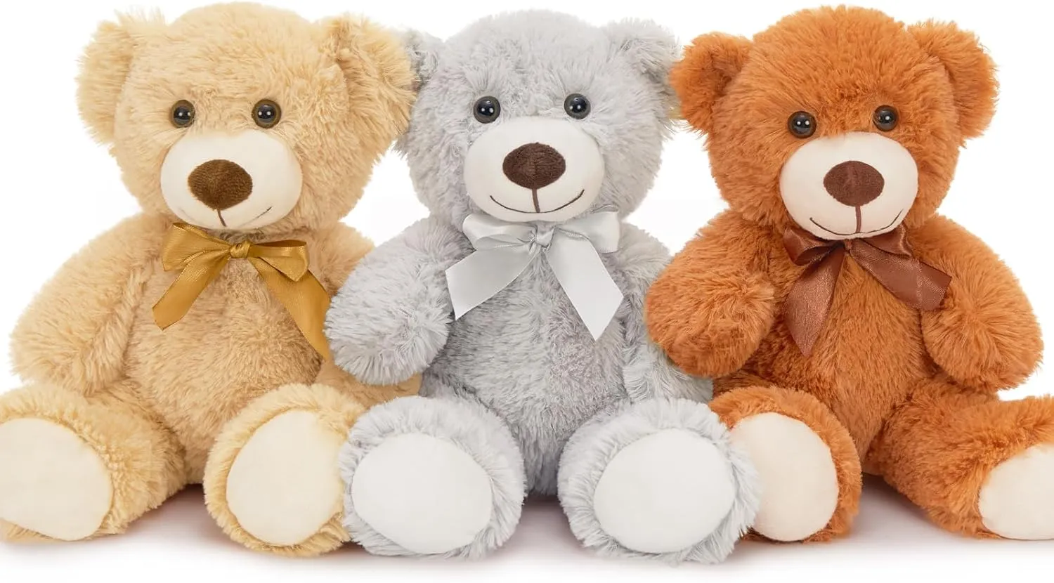 MaoGoLan 3 Pieces Bulk Teddy Bears Stuffed Animals Baby Shower, Soft Small Stuffed Teddy Bears in Bulk, 13.5" Cuddly Mini Teddy Bears Centerpiece,Wedding,Party,Engagement,Tan,Dark Brown,Gray