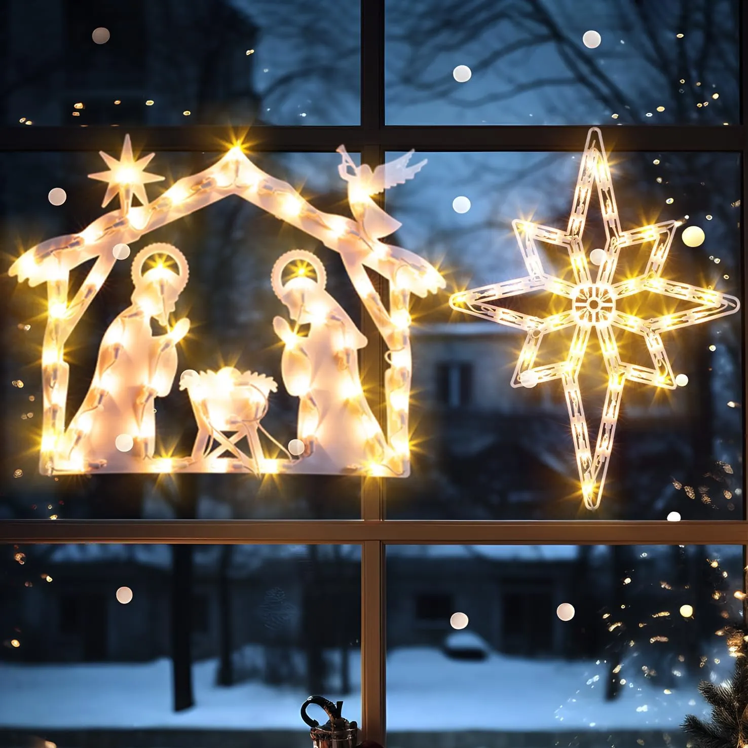 Marchpower Christmas Window Silhouette Lights 2 Pack, Lighted Nativity and Bethlehem Star for Window Decorations, Nativity Window Lights for Christmas, Holiday, Home, Indoor, Patio, Wall, Door Decor