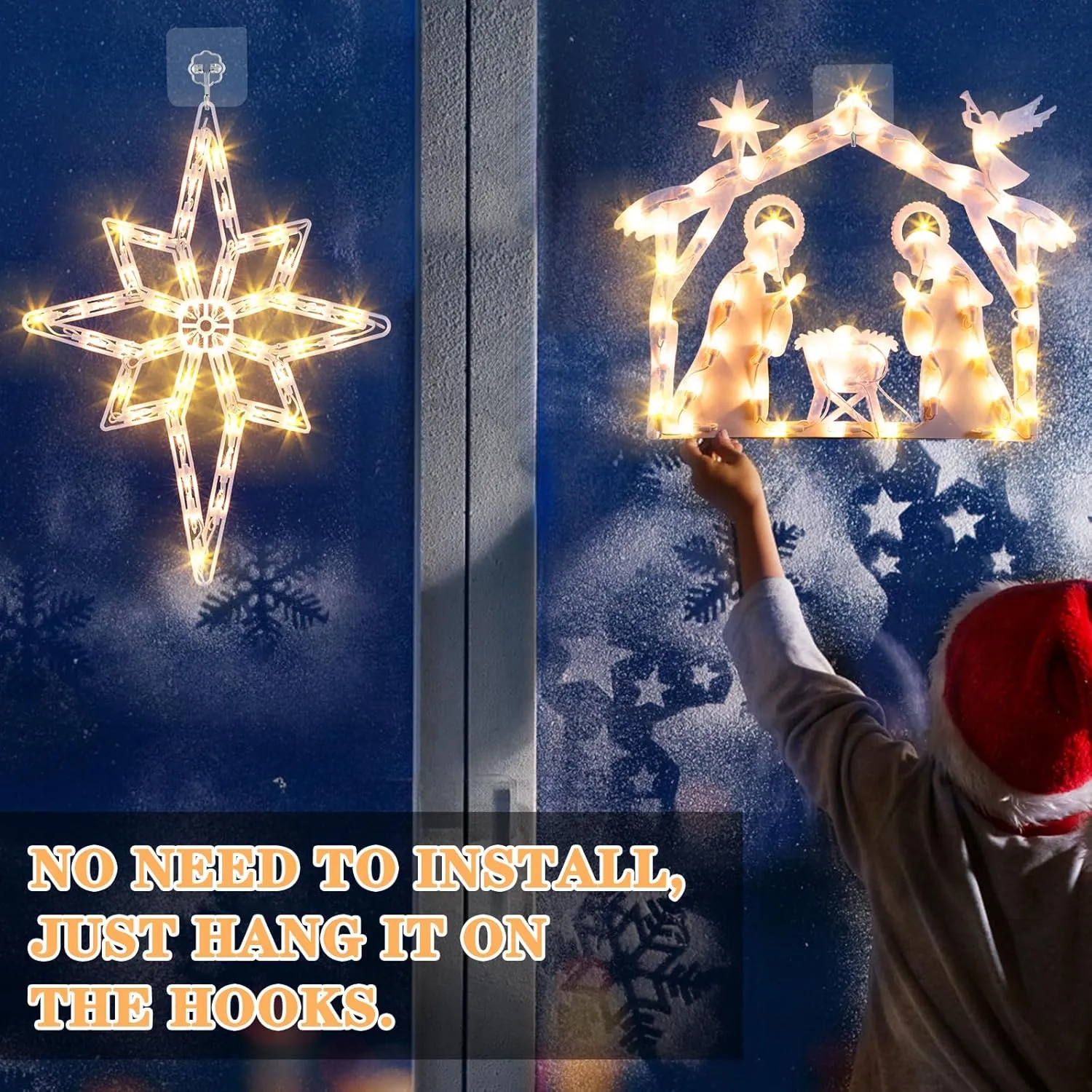 Marchpower Christmas Window Silhouette Lights 2 Pack, Lighted Nativity and Bethlehem Star for Window Decorations, Nativity Window Lights for Christmas, Holiday, Home, Indoor, Patio, Wall, Door Decor