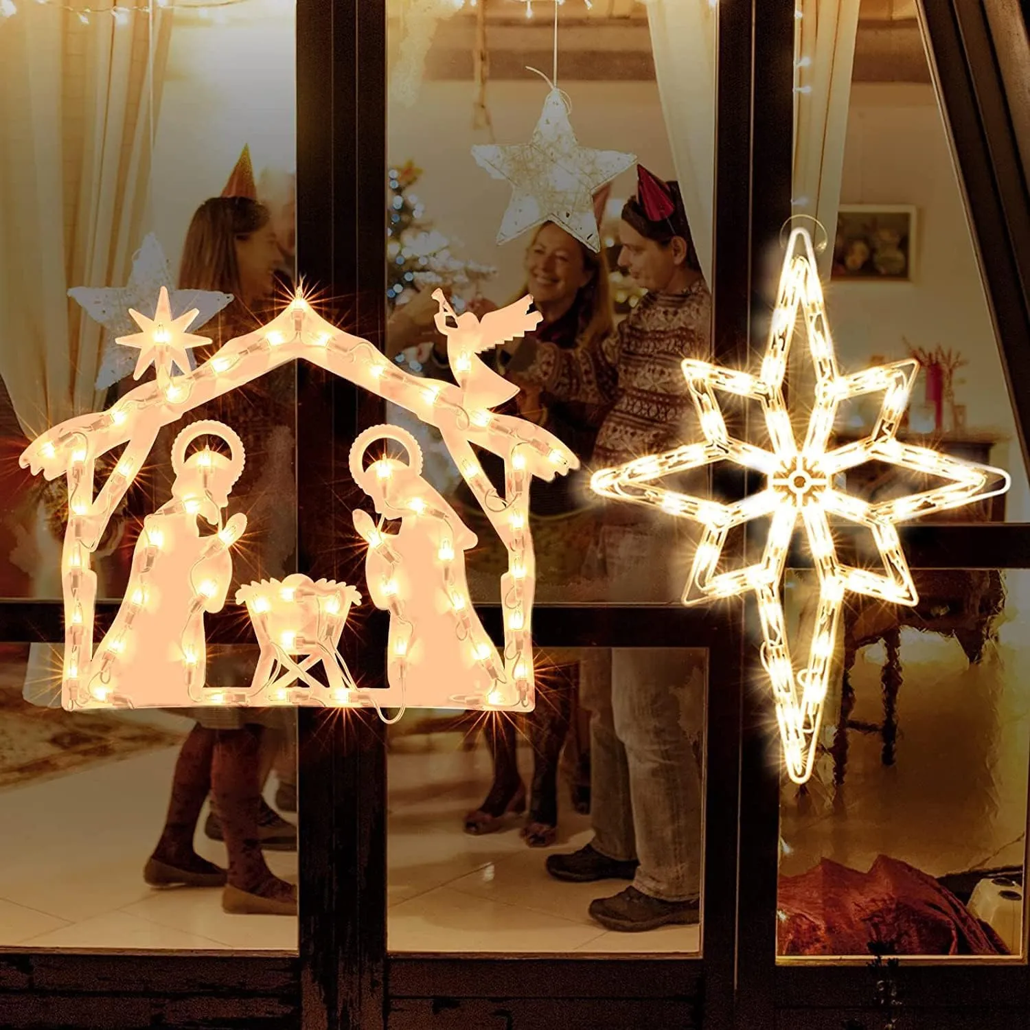 Marchpower Christmas Window Silhouette Lights 2 Pack, Lighted Nativity and Bethlehem Star for Window Decorations, Nativity Window Lights for Christmas, Holiday, Home, Indoor, Patio, Wall, Door Decor