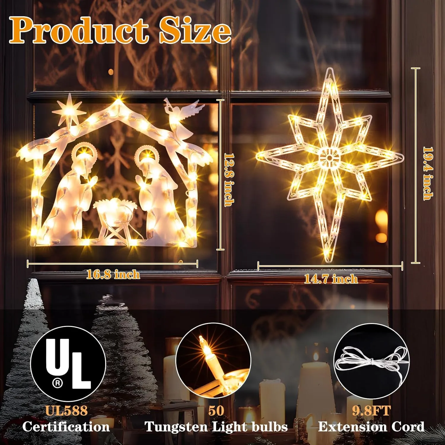 Marchpower Christmas Window Silhouette Lights 2 Pack, Lighted Nativity and Bethlehem Star for Window Decorations, Nativity Window Lights for Christmas, Holiday, Home, Indoor, Patio, Wall, Door Decor