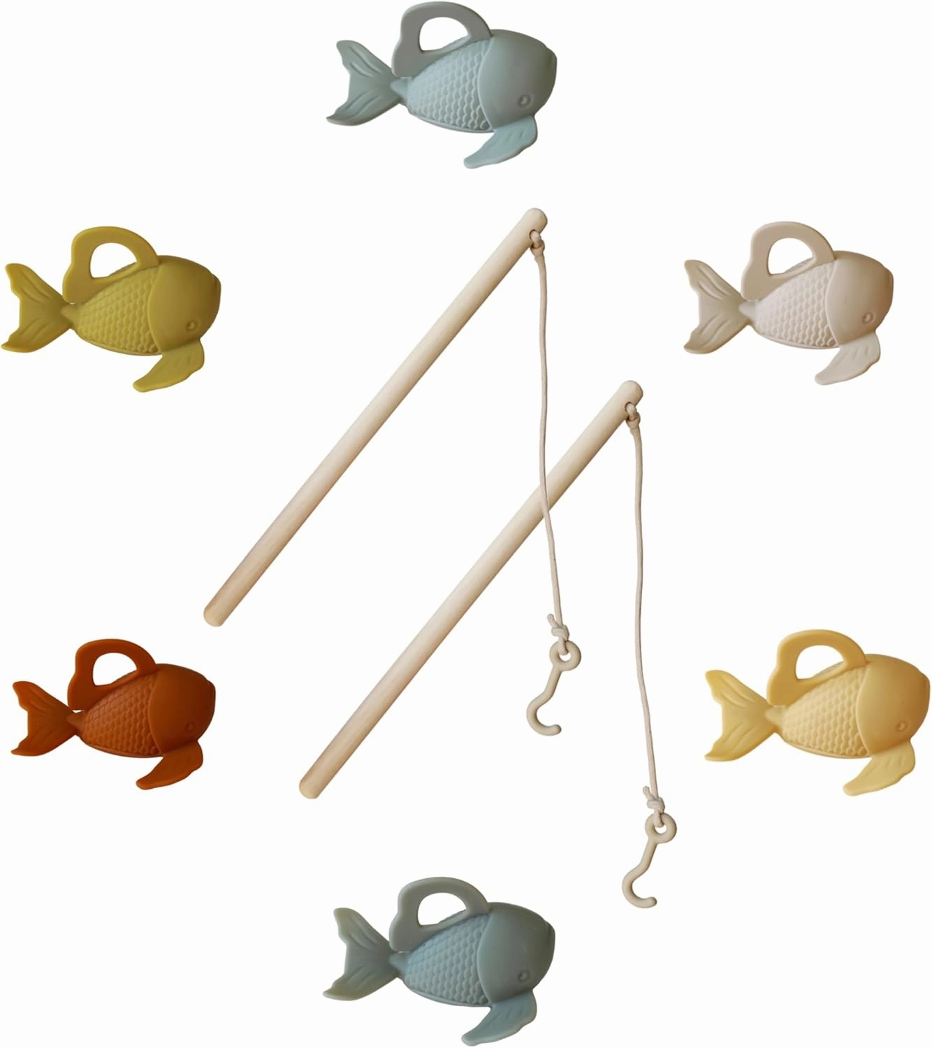 Marlowe & Co Silicone and Wooden Fishing Playset, Montessori Fine Motor Skills Fish Game for Children with Storage Bag