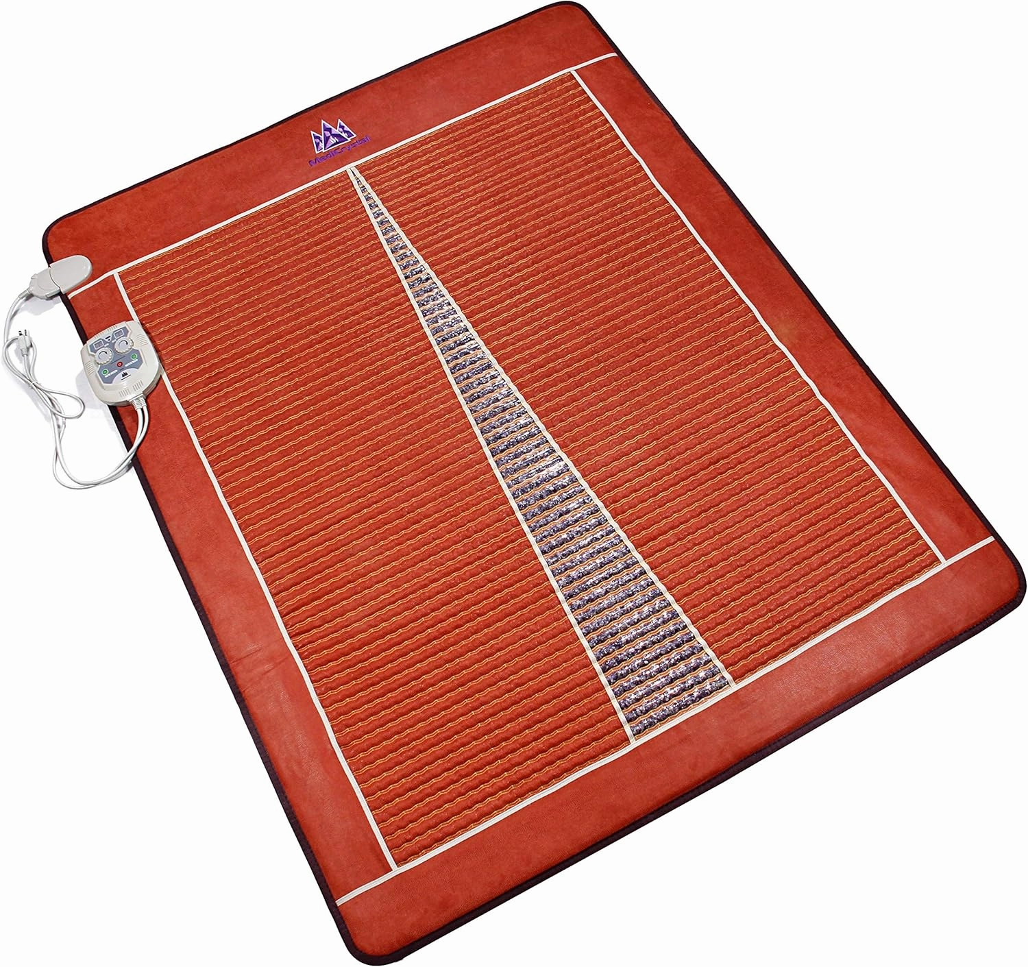 MediCrystal Infrared Heat Amethyst Mat - Queen Size 75"x59" - EMF-Free Adjustable Deep FIR Warmth 86°-158°F with Natural Crystals - Two Separately Controlled Heating Zones for 2 Persons