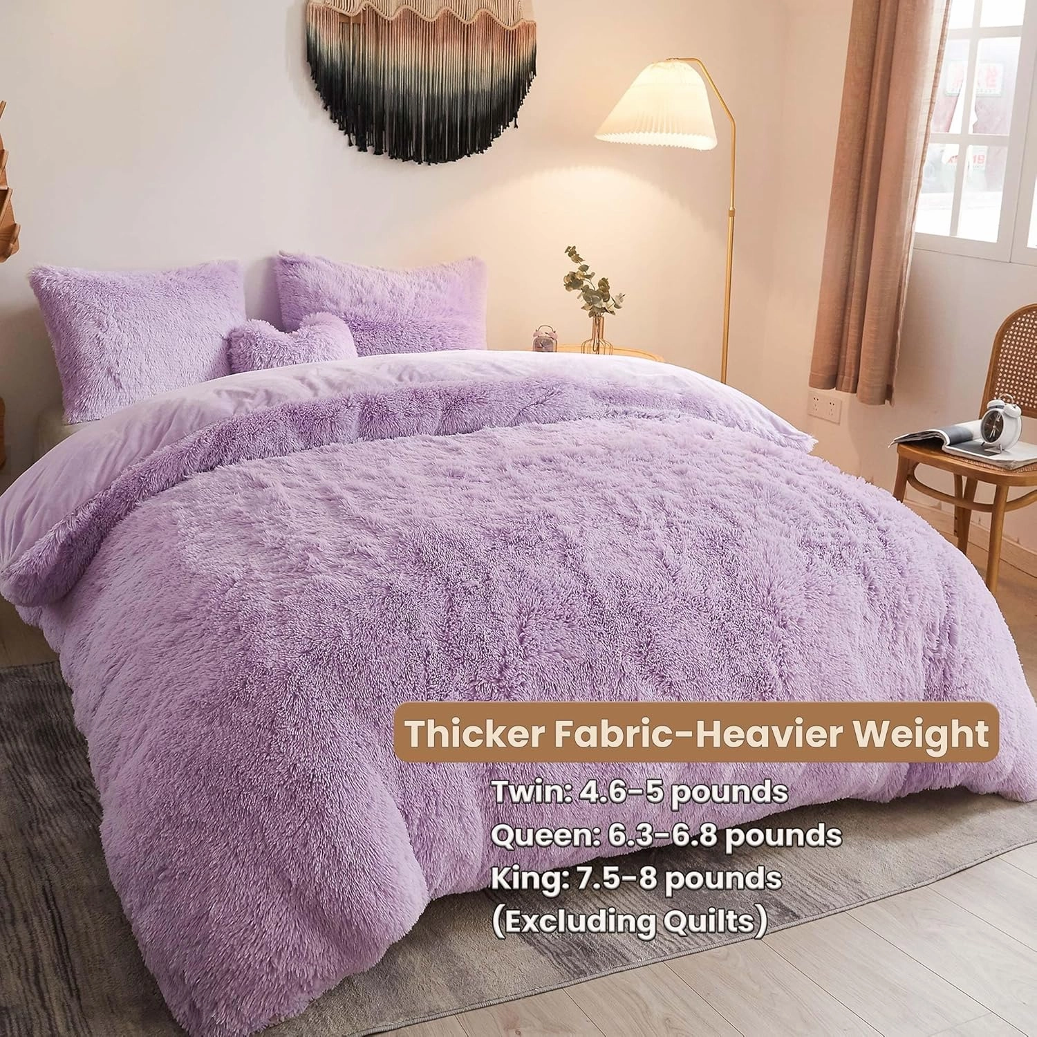 MEGO Luxury Shaggy Plush Duvet Cover Set, Soft 3 Pieces Fluffy Faux Fur Comforter Cover Set, Fuzzy Bedding Set Lavender Lilac(1 Furry Duvet Cover   2 Pillow Shams), Zipper Closure(Queen, Orchid)