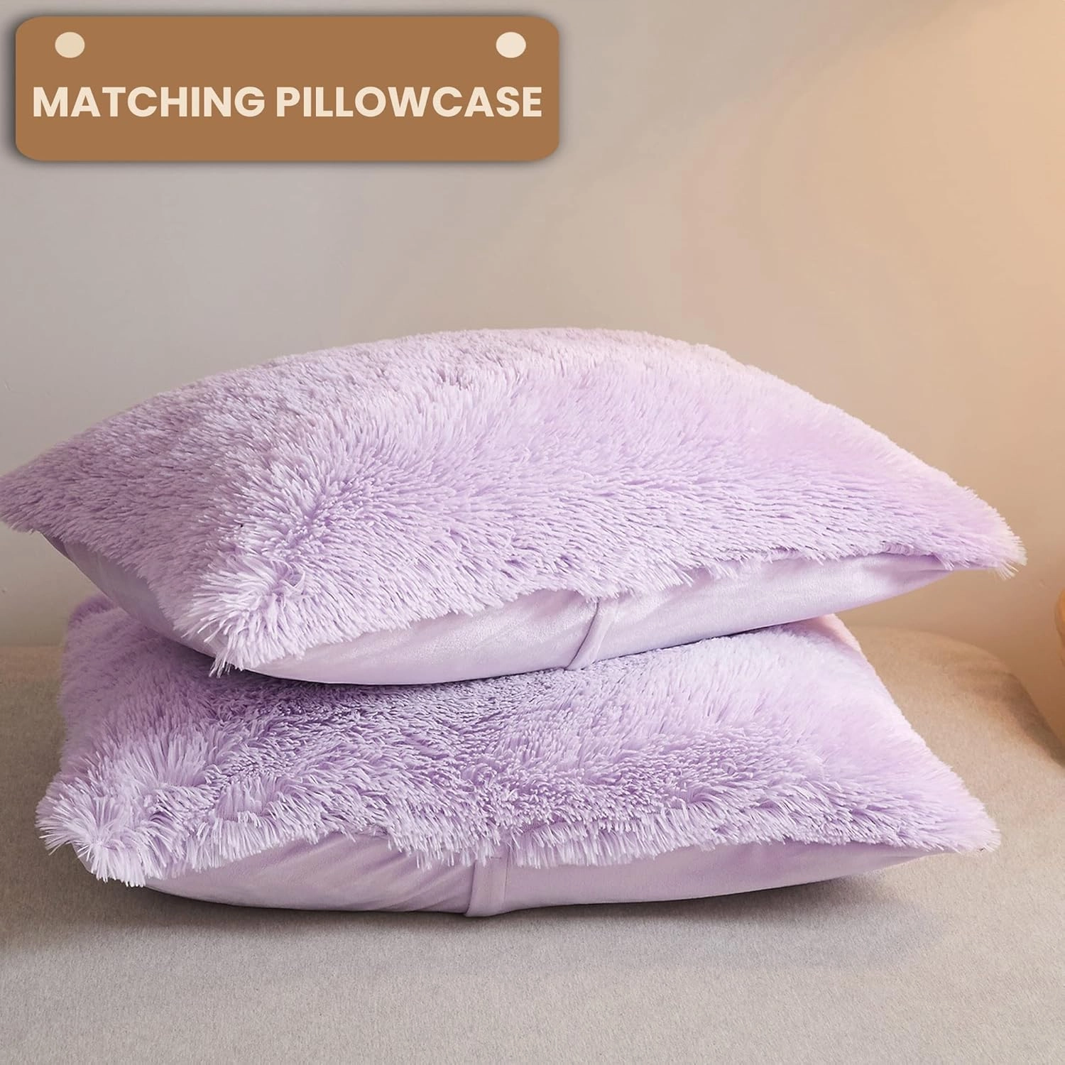 MEGO Luxury Shaggy Plush Duvet Cover Set, Soft 3 Pieces Fluffy Faux Fur Comforter Cover Set, Fuzzy Bedding Set Lavender Lilac(1 Furry Duvet Cover   2 Pillow Shams), Zipper Closure(Queen, Orchid)