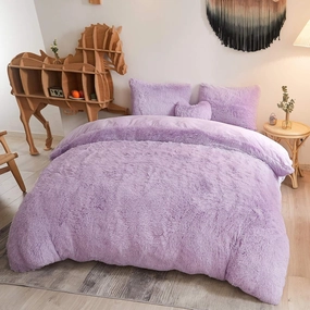 MEGO Luxury Shaggy Plush Duvet Cover Set, Soft 3 Pieces Fluffy Faux Fur Comforter Cover Set, Fuzzy Bedding Set Lavender Lilac(1 Furry Duvet Cover   2 Pillow Shams), Zipper Closure(Queen, Orchid)