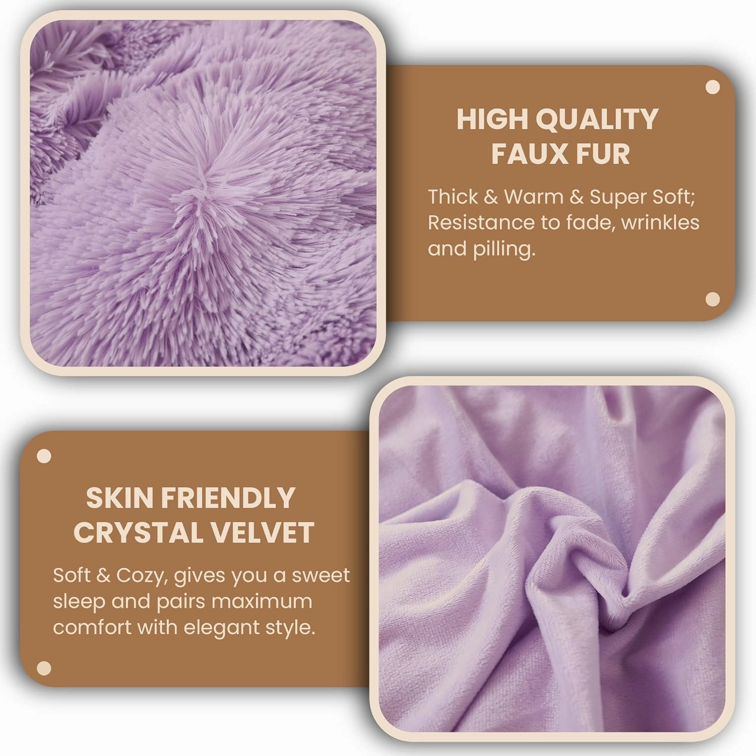 MEGO Luxury Shaggy Plush Duvet Cover Set, Soft 3 Pieces Fluffy Faux Fur Comforter Cover Set, Fuzzy Bedding Set Lavender Lilac(1 Furry Duvet Cover   2 Pillow Shams), Zipper Closure(Queen, Orchid)