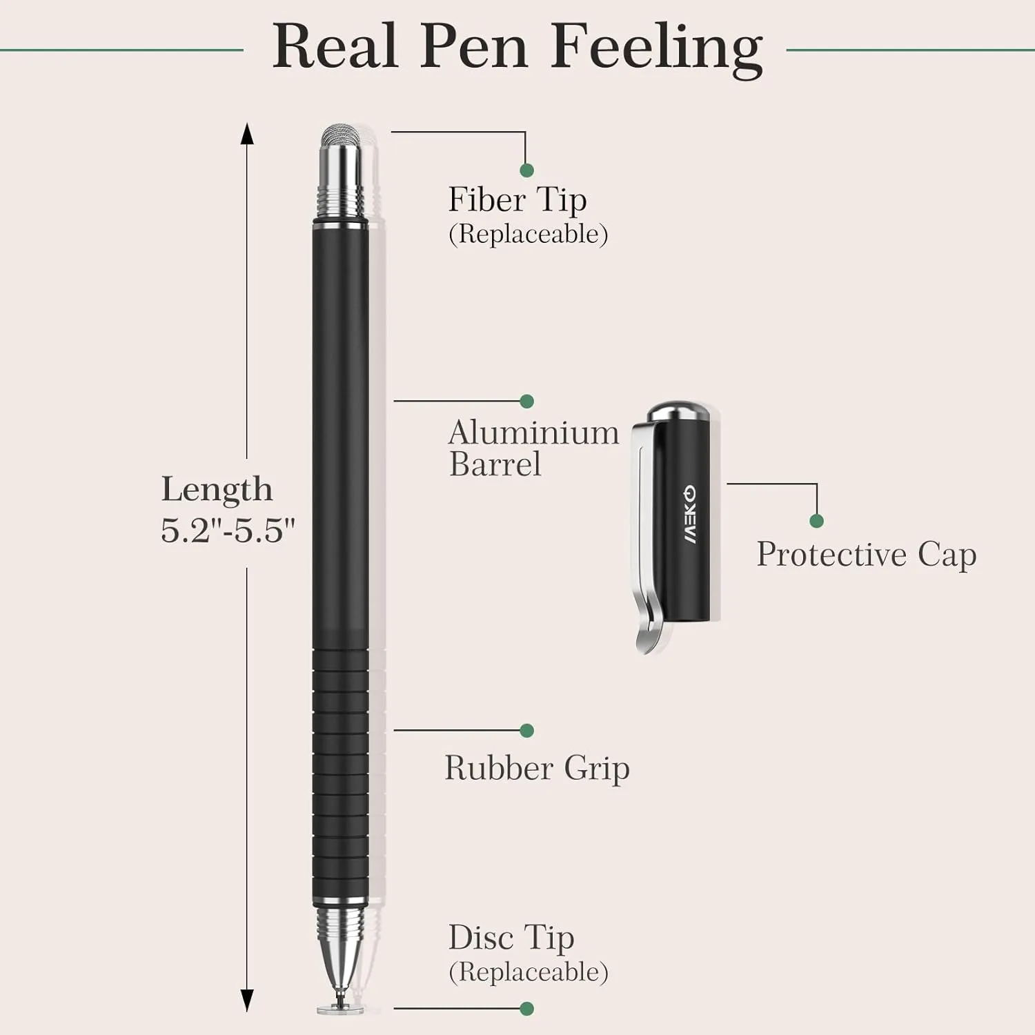 MEKO Universal Stylus,[2 in 1 Precision Series] Disc Stylus Touch Screen Pens for All Capacitive Touch Screens Cell Phones, Tablets, Laptops Bundle with 6 Replacement Tips - (2 Pcs, Black/White)