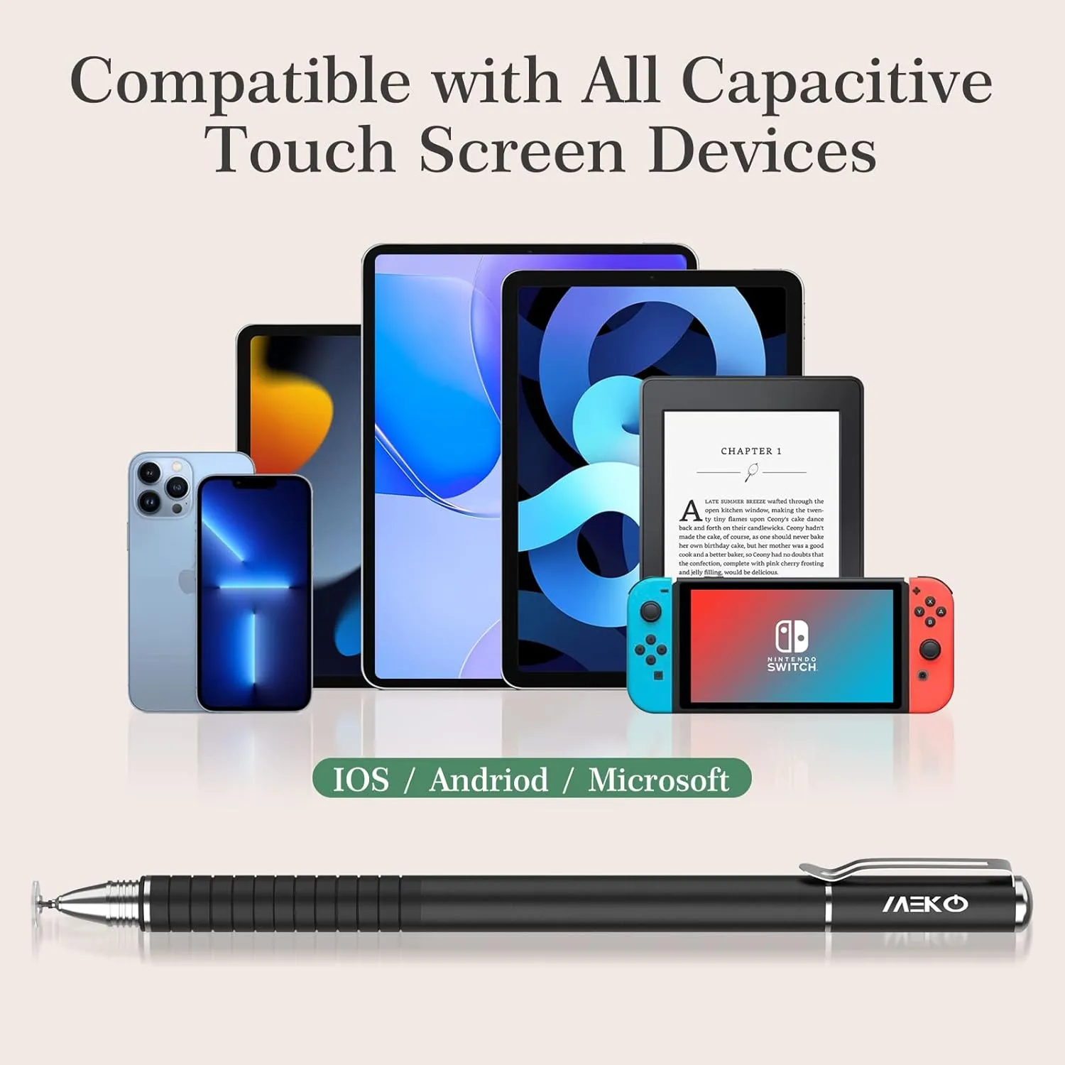 MEKO Universal Stylus,[2 in 1 Precision Series] Disc Stylus Touch Screen Pens for All Capacitive Touch Screens Cell Phones, Tablets, Laptops Bundle with 6 Replacement Tips - (2 Pcs, Black/White)