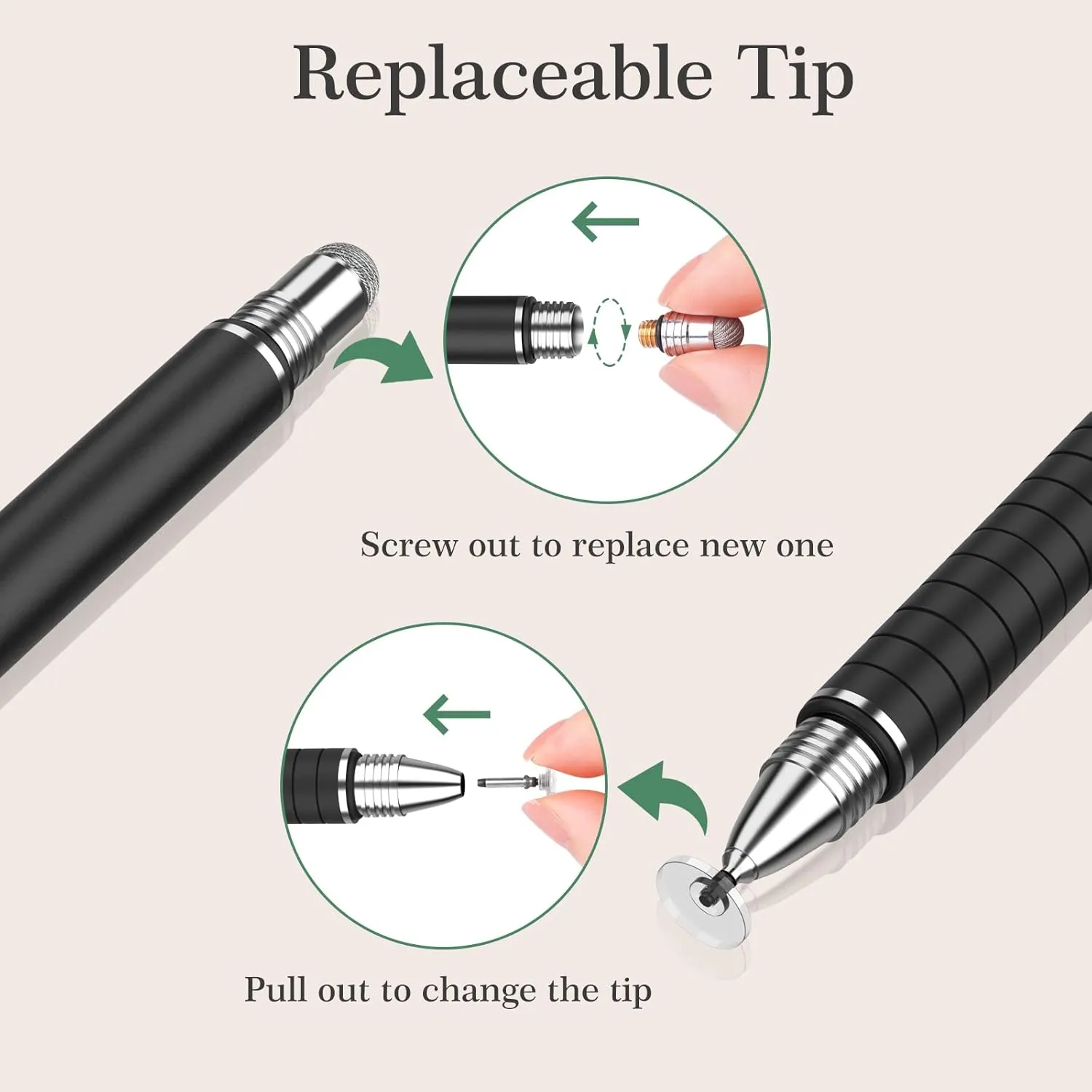 MEKO Universal Stylus,[2 in 1 Precision Series] Disc Stylus Touch Screen Pens for All Capacitive Touch Screens Cell Phones, Tablets, Laptops Bundle with 6 Replacement Tips - (2 Pcs, Black/White)