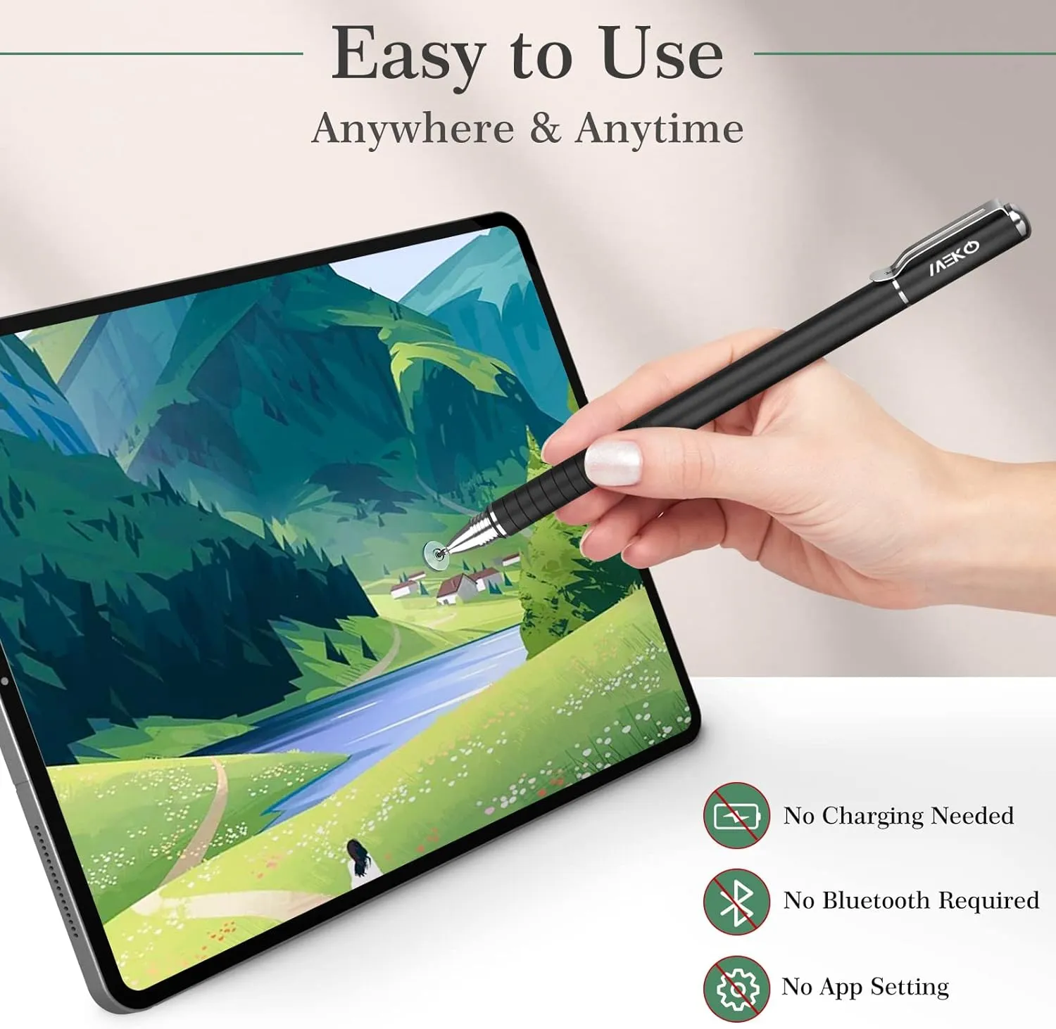 MEKO Universal Stylus,[2 in 1 Precision Series] Disc Stylus Touch Screen Pens for All Capacitive Touch Screens Cell Phones, Tablets, Laptops Bundle with 6 Replacement Tips - (2 Pcs, Black/White)
